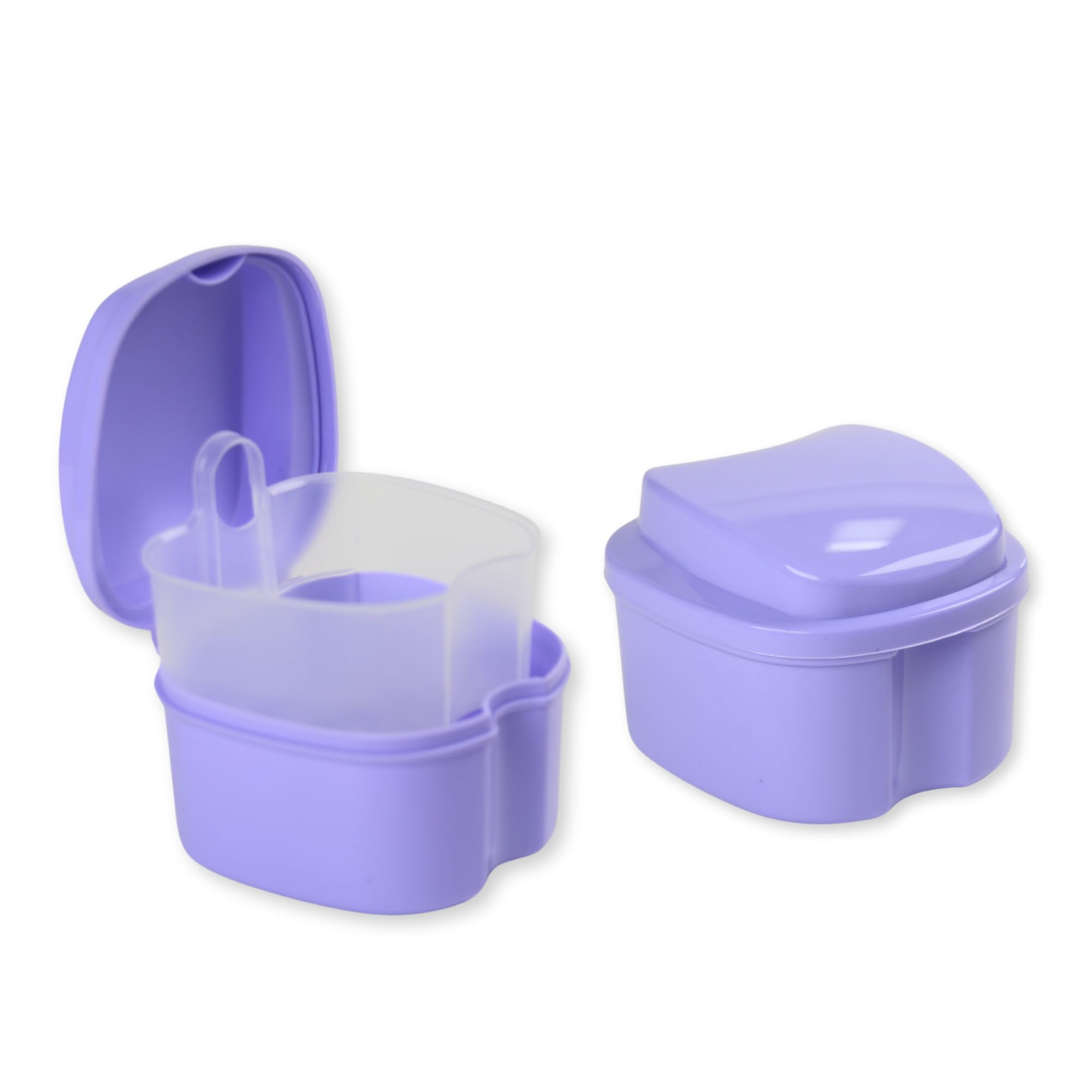 Premium Denture Case with Strainer - Night Cleaner Denture Bath Box for Retainer, Mouthguard & False Teeth Storage - Purple Denture Cleaning Container for Travel & Home Use
