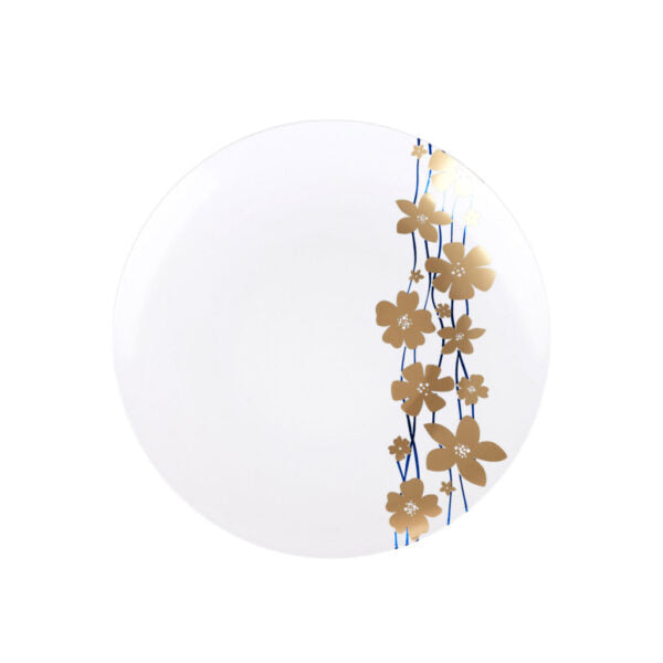 Eco-Friendly Blue & Gold Round Plastic Plates - 10 Inch Durable Disposable Party Plates for Birthday, Wedding, Picnic & Outdoor Events