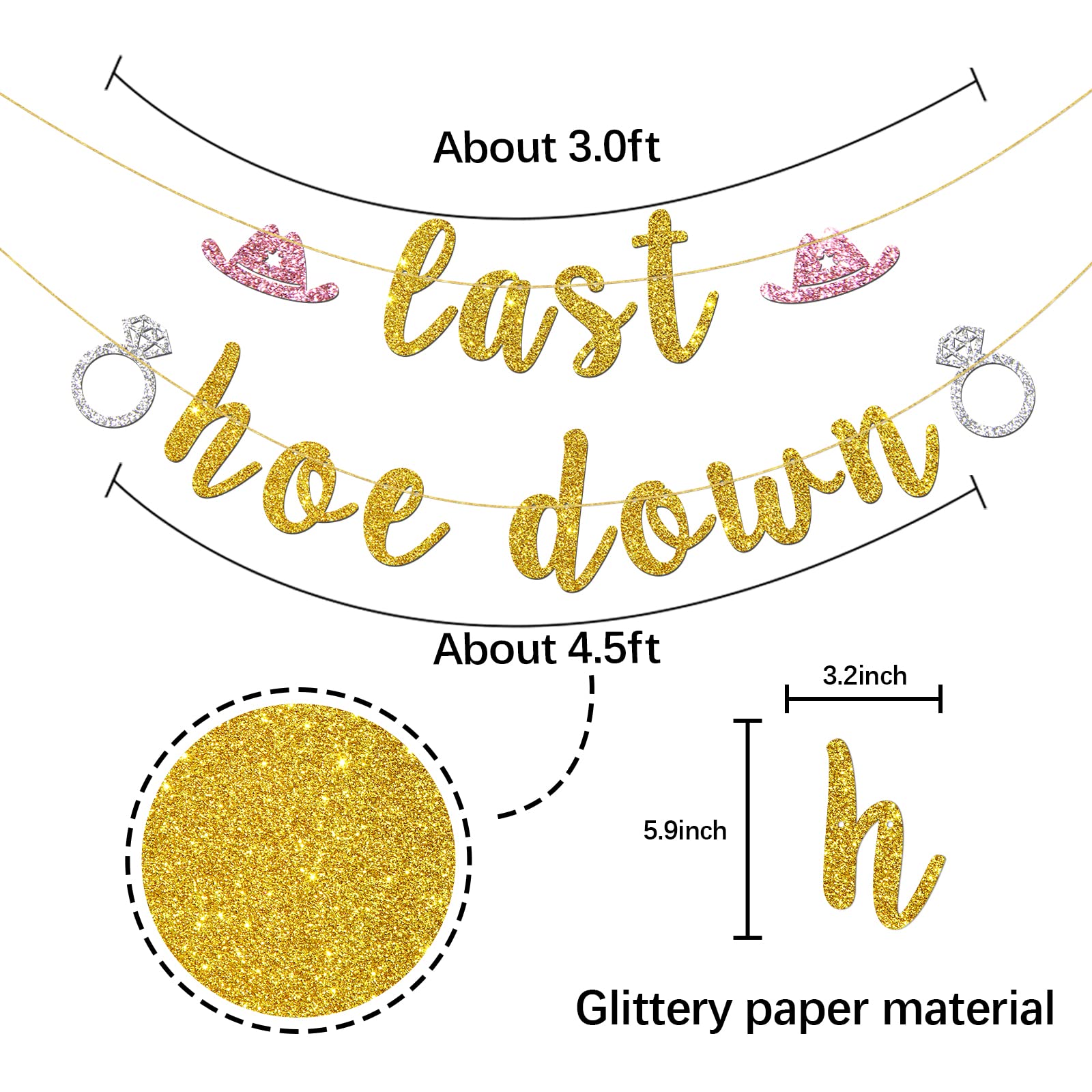 INNORU Last Hoe Down Banner - Western Themed Bachelorette Party Decorations, Cowgirl Wedding & Engagement Decor with Gold Glitter | Perfect for Country Themed Celebrations, Bridal Showers & Rustic Weddings