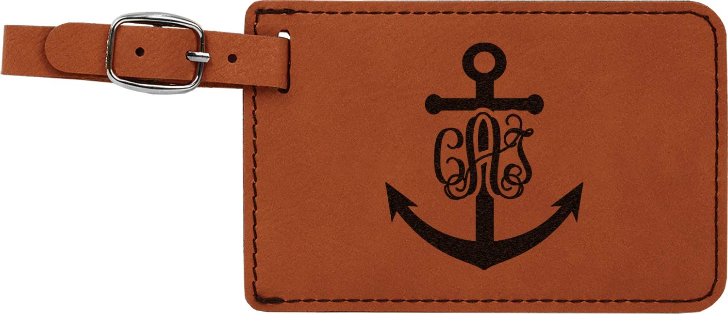 Custom Monogram Anchor PU Leather Luggage Tag - Perfect for Travel, Suitcases & Backpacks