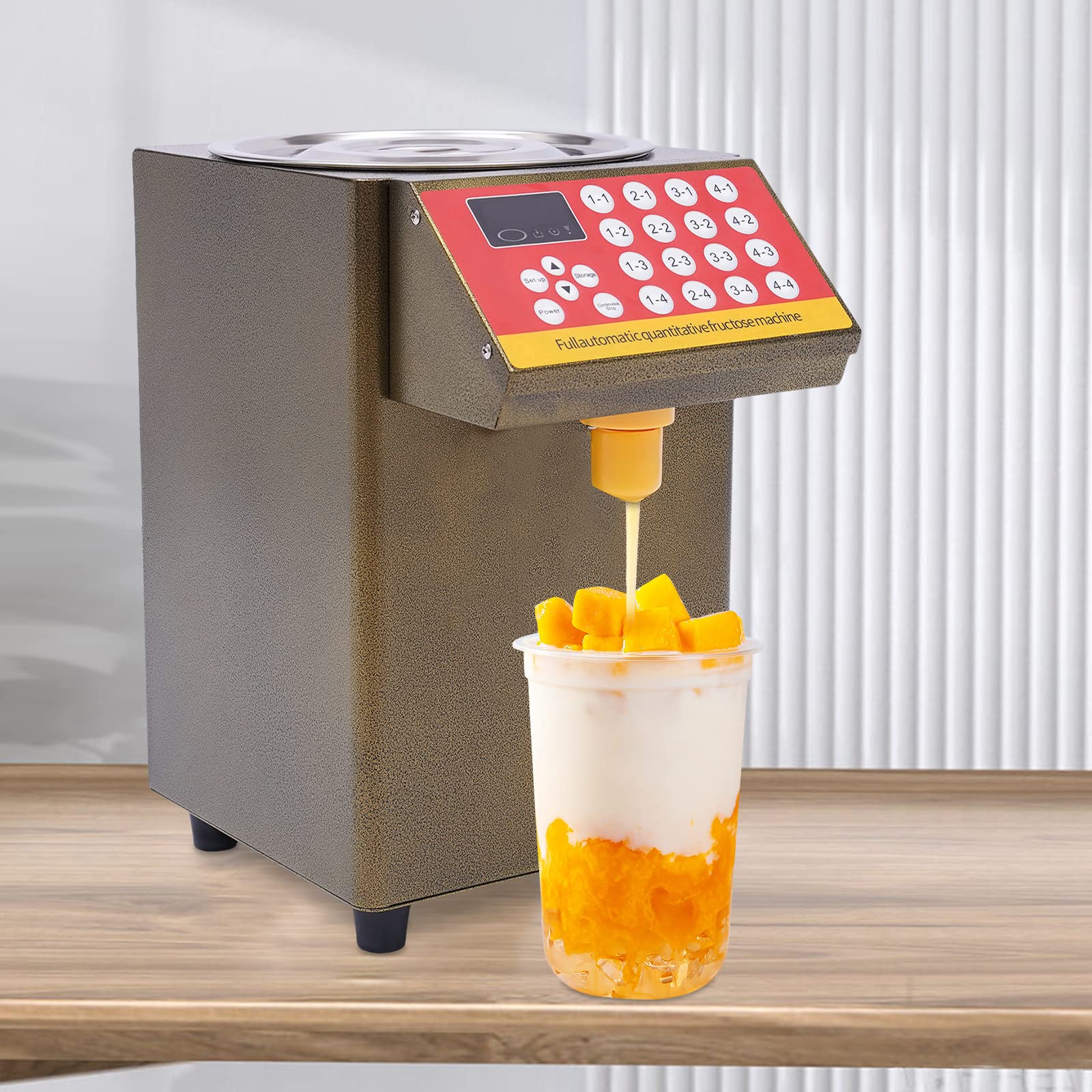 Automatic Sugar Syrup Dispenser - 8000CC Stainless Steel Fructose Dispenser with Quantitative Outlet for Coffee Shops, Bubble Tea & Dessert Making