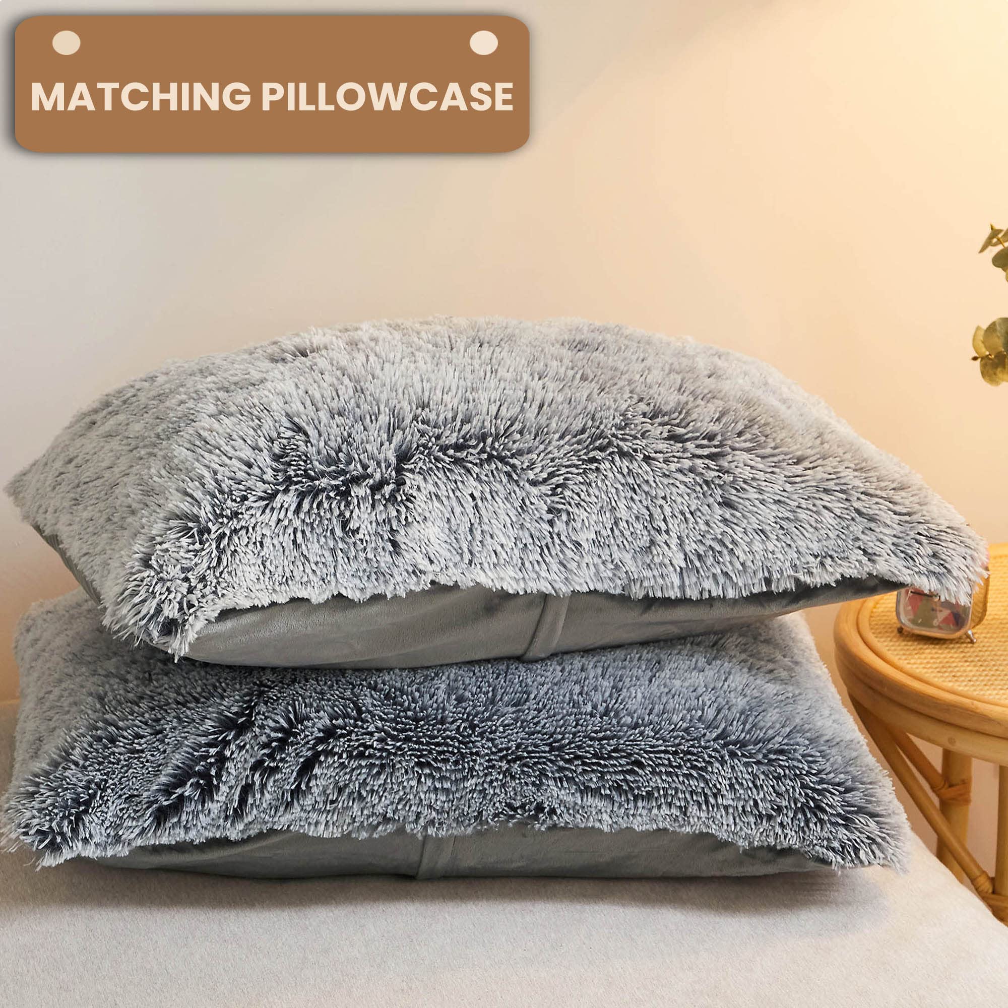 Luxury Shaggy Faux Fur Duvet Cover Set - Ultra Soft 2 Piece Fluffy Comforter Cover with Zipper Closure, Fuzzy Bedding Set (1 Plush Furry Duvet Cover + 1 Pillowcase) for Twin Size in Grey Ombre - Perfect for Cozy Winter Nights, Bedroom Makeover & Gift Giving