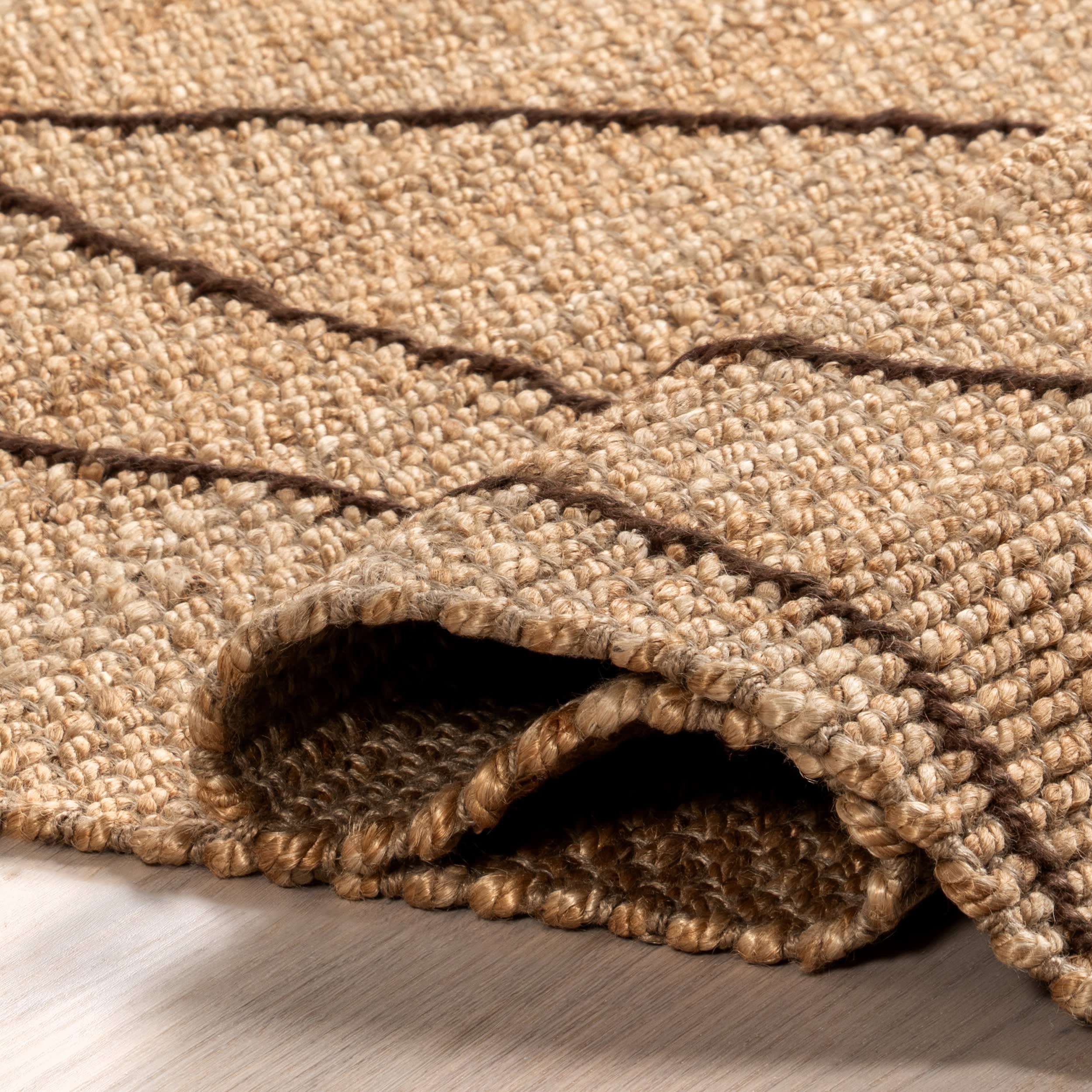 Augusta Abstract Lined Jute Rug - Natural Fiber Bohemian Style Area Rug for Living Room, Bedroom & Home Decor