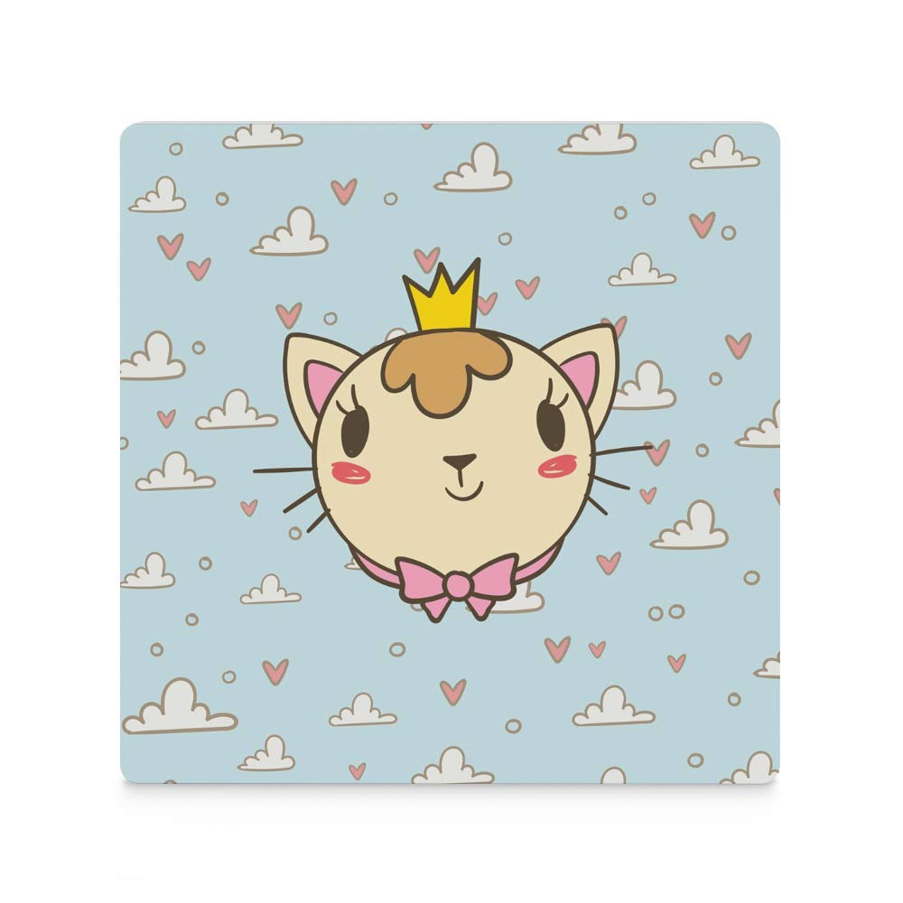 Premium Ceramic Drink Coasters Set of 6 - Square Coasters with Cork Bottom, Cat & Cloud Heart Design - Non-Slip Cup Holders for Wine, Beer & Cold Drinks - Perfect for Home Decor, Table Protection & Party Use