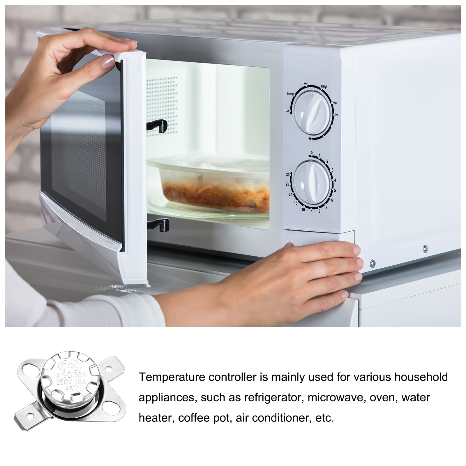 KSD301 45C NC Thermostat - Normally Closed Temperature Control Switch for Microwave Oven & Refrigerators | 90 Degree Angle | 5-Pack | Perfect for Home Appliance Repair and Temperature Regulation
