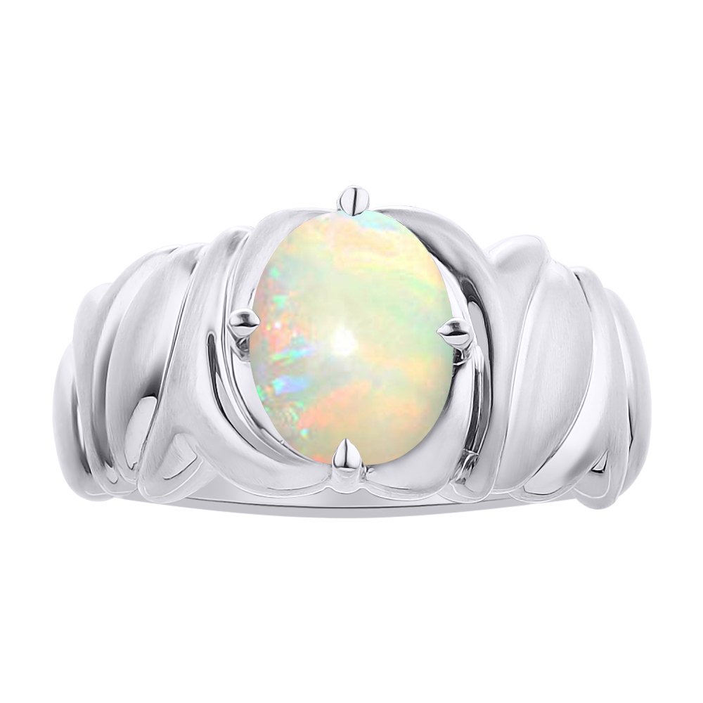 Solitaire Opal Ring in Sterling Silver - October Birthstone Jewelry for Women, Elegant Gift for Anniversary, Valentine's Day & Special Occasions
