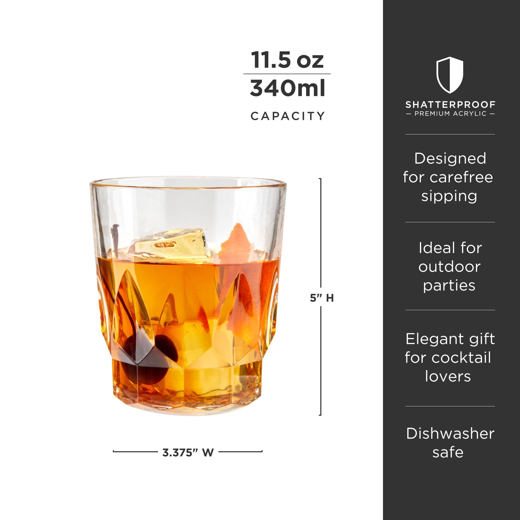 Shatterproof Acrylic Rocks Tumblers Set of 4 - BPA-Free Unbreakable Drinking Glasses for Whiskey, Cocktails & Iced Coffee - Perfect for Outdoor Parties, BBQs & Home Bar Use