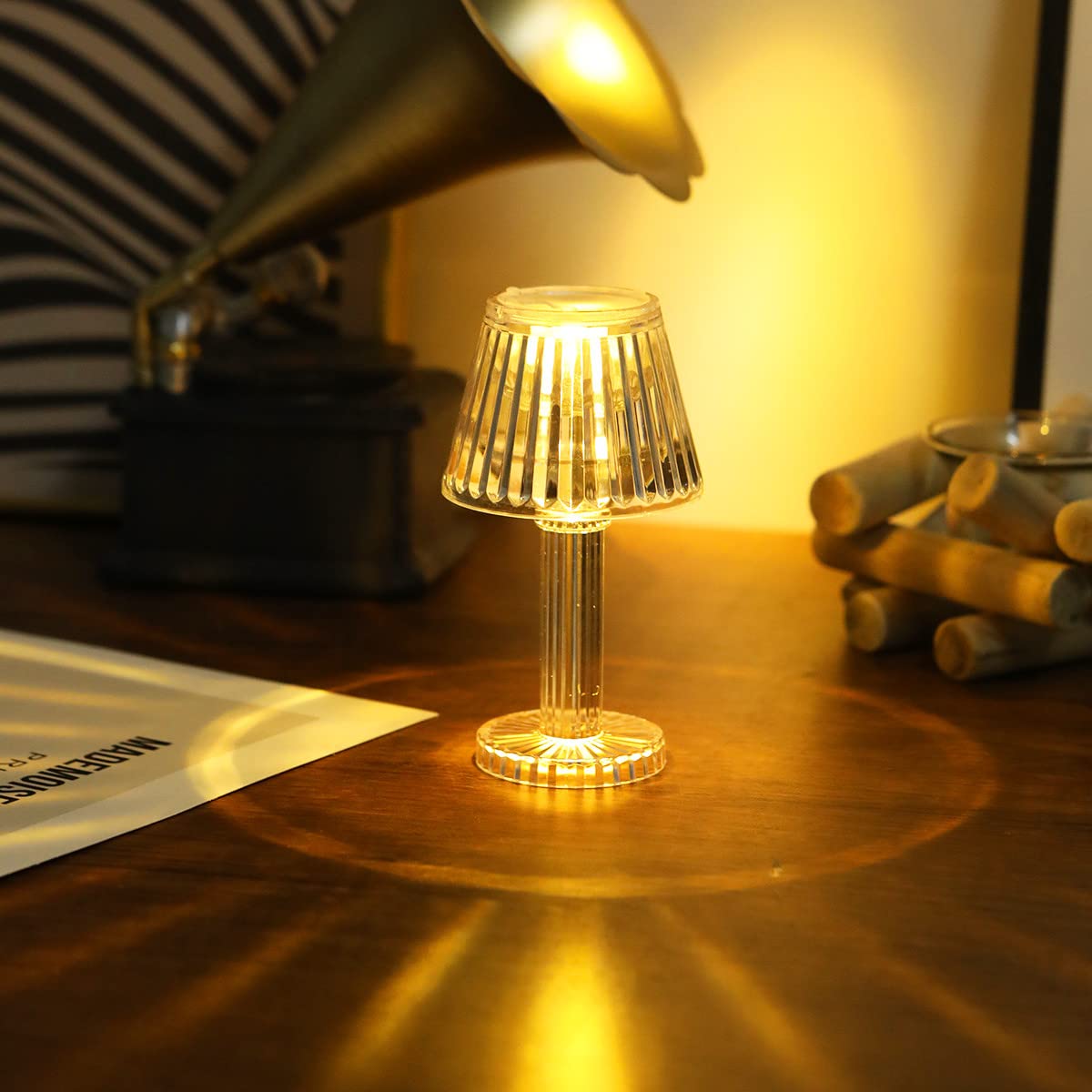 Crystal Table Lamp - Cordless Acrylic Diamond Desk Light with Touch Control & Elegant Shade, Decorative Nightstand Lamp for Bedroom, Living Room, Office | Perfect for Reading, Working & Creating Ambience