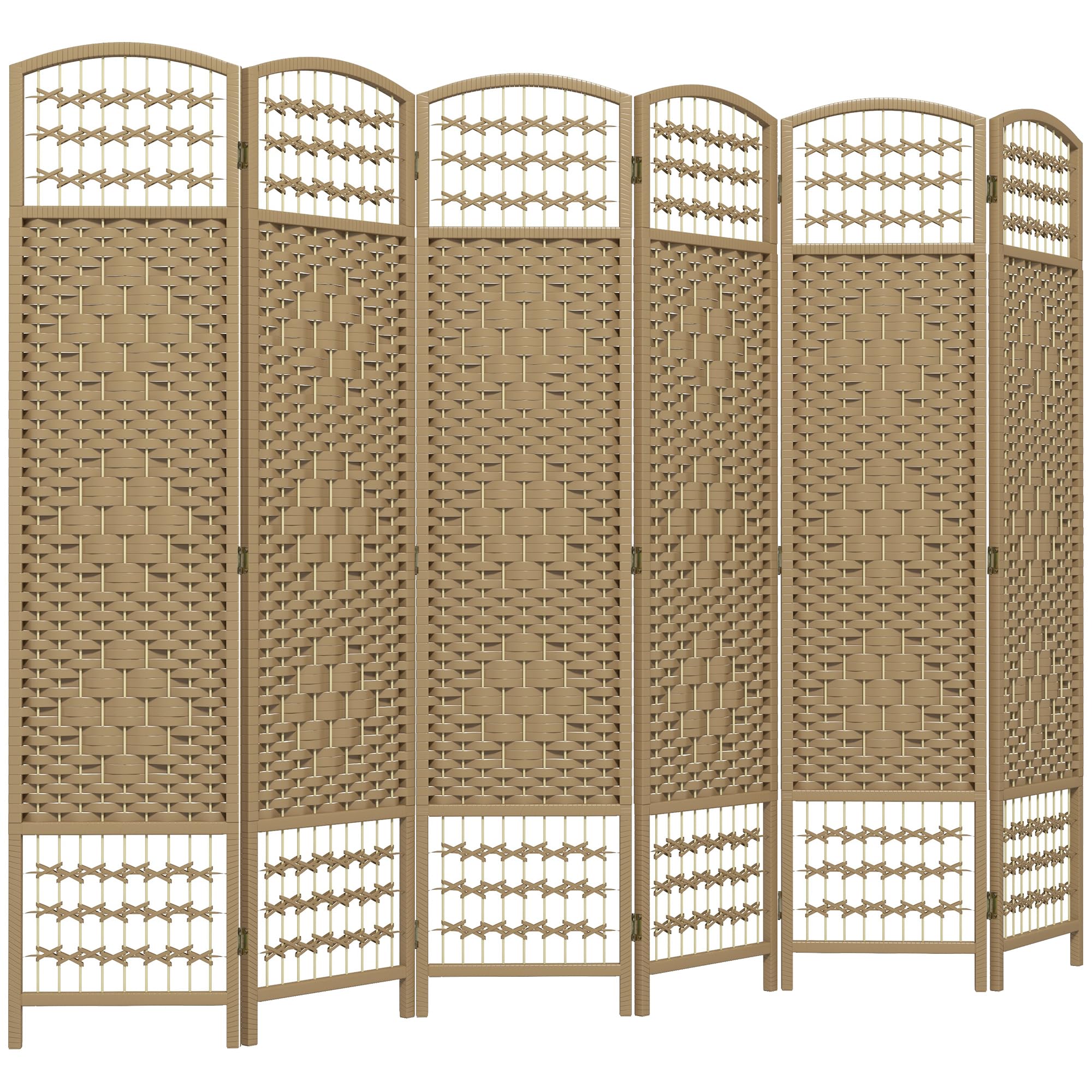 HOMCOM 6 Panel Folding Room Divider Privacy Screen - 5.6 ft Freestanding Partition Wall Separator with Wave Fiber Design in Natural Color for Home Office, Bedroom, and Studio Spaces