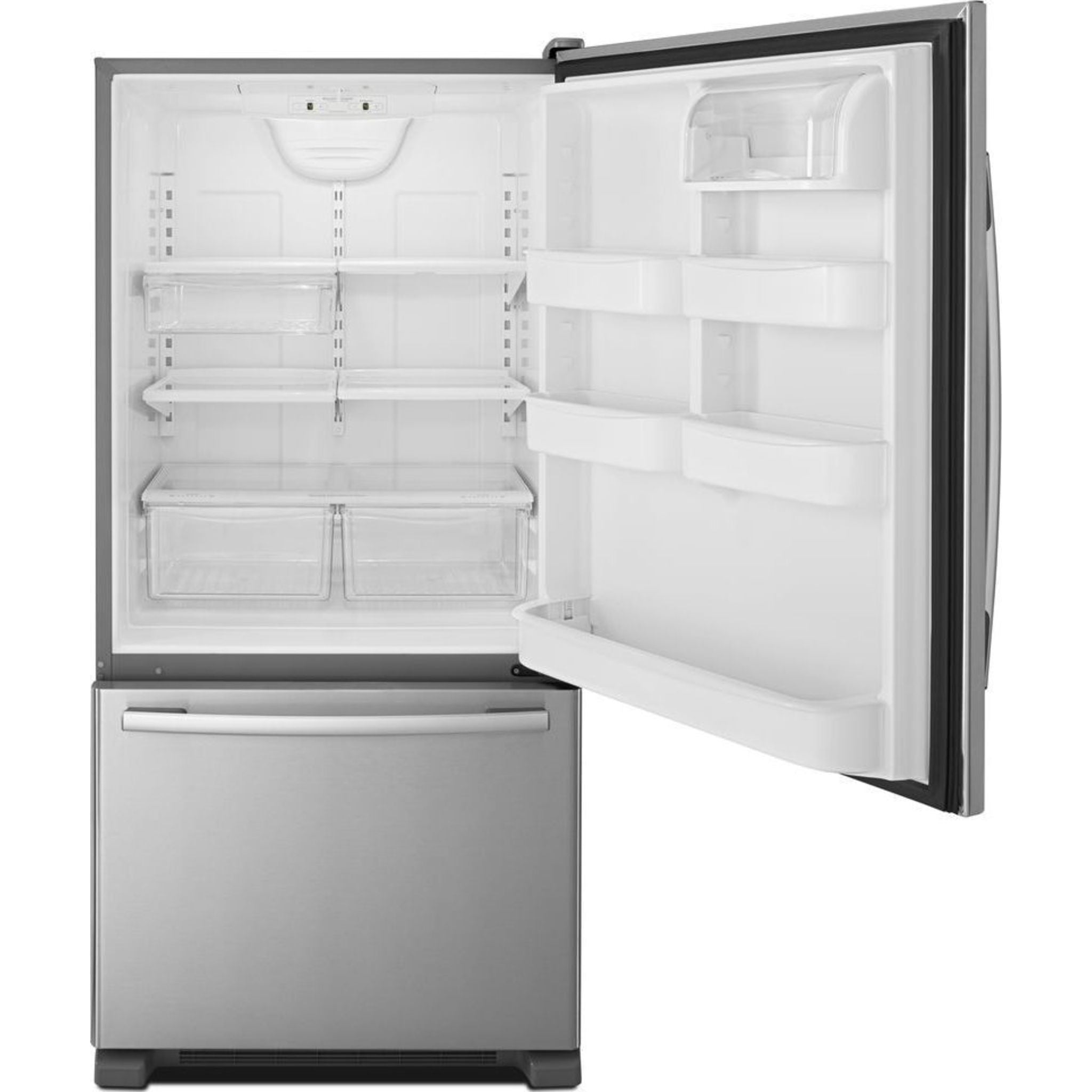 Amana Bottom Mount Refrigerator (ABB2224BRM) - 24.5 Cu. Ft. Stainless Steel French Door Fridge with Adjustable Shelves & LED Lighting - Perfect for Modern Kitchens & Open-Concept Homes