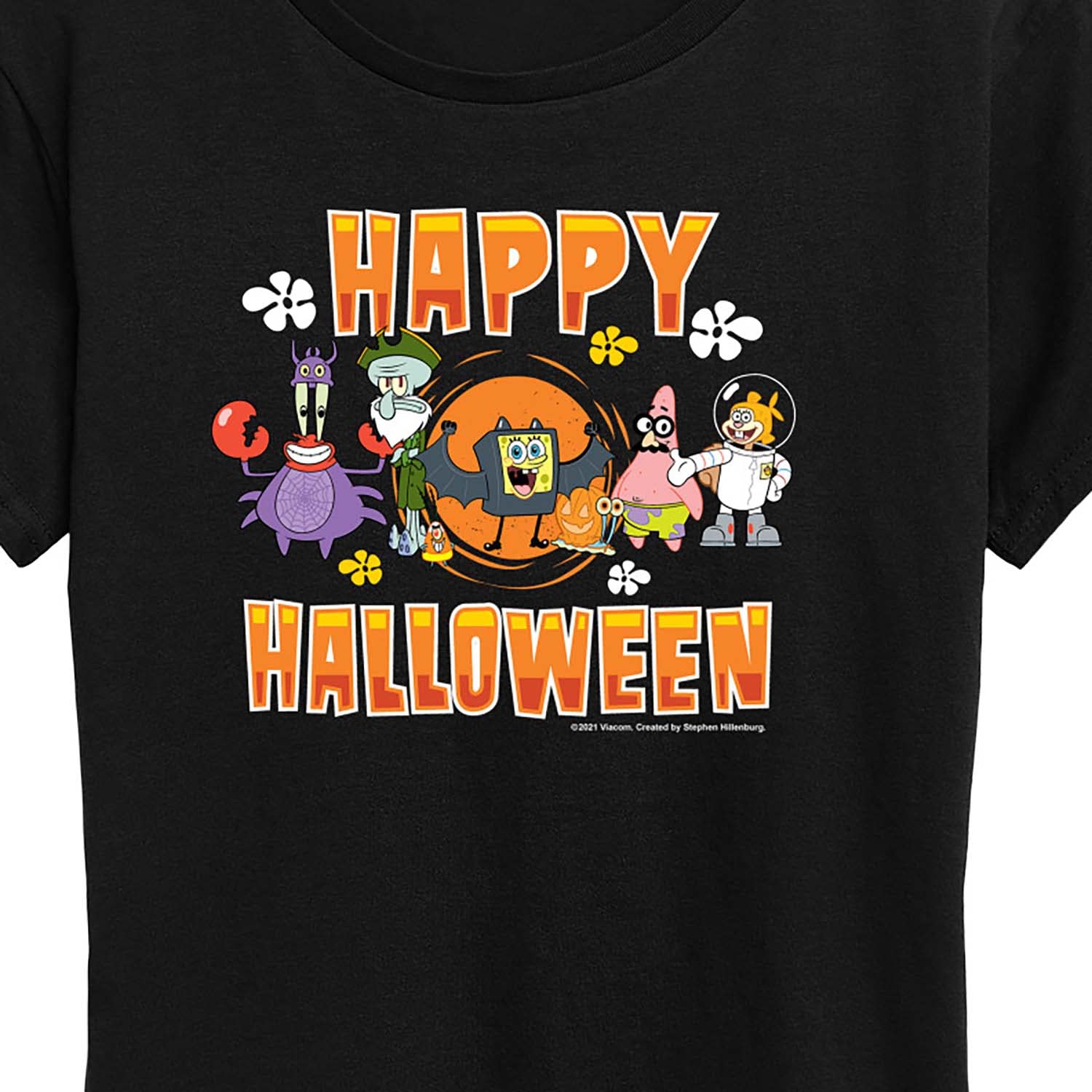 Spongebob Squarepants Happy Halloween Graphic T-Shirt for Women - Soft Short Sleeve Cotton Tee - Funny Cartoon Costume Party Outfit for Halloween, Cosplay & Casual Wear