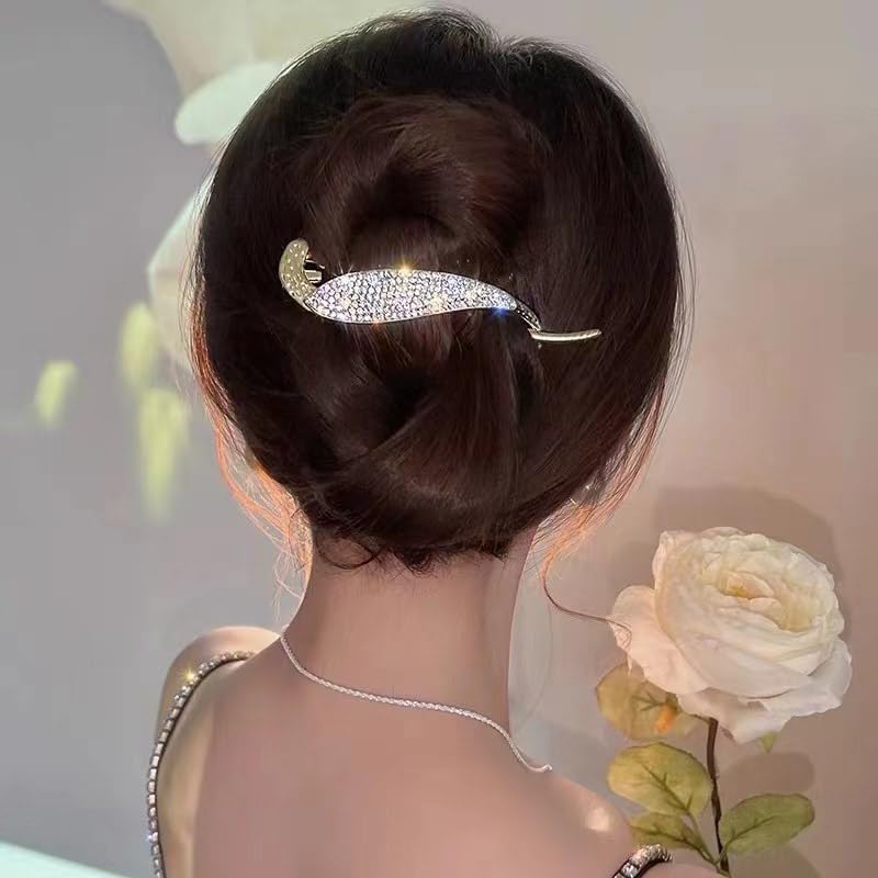 GLITZ & GLAMOUR Banana Hair Clip - 1pc Metal Rhinestone French Barrette Hairpin | Korean Hair Accessories for Women | Perfect for Weddings, Parties & Everyday Glam