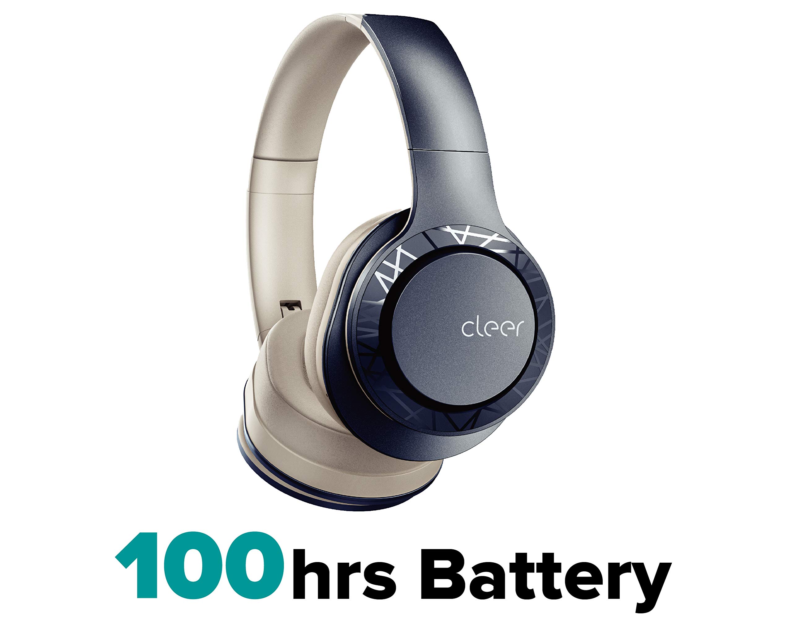 Cleer Enduro 100 Wireless Bluetooth Headphones with 40mm Ironless Driver - 100Hr Playtime, Deep Bass, Clear Calls, Dual-Mic Noise Cancelling - Comfort Fit Over-Ear Headphones with Bluetooth 5.0 & Hi-Res Audio - Foldable Design for Travel, Gym, Work & Home Use - Navy Blue