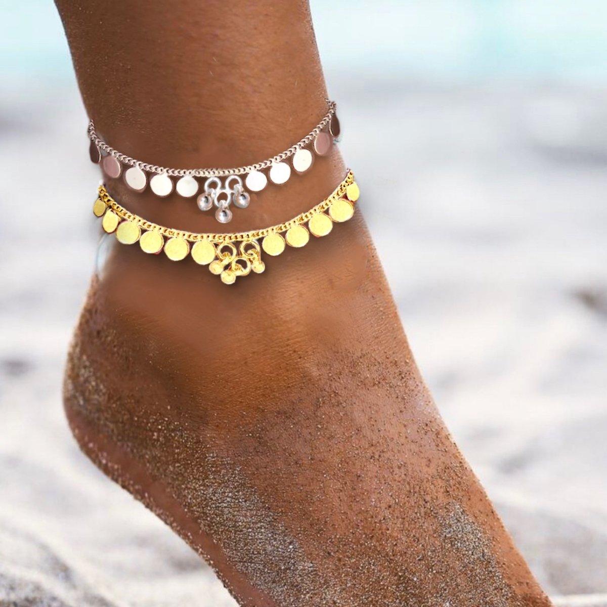 Laihas Gypsy Round Disk Gold Vermeil Anklet - Elegant Boho Ankle Bracelet for Women, Perfect for Beach, Festival & Summer Outfits