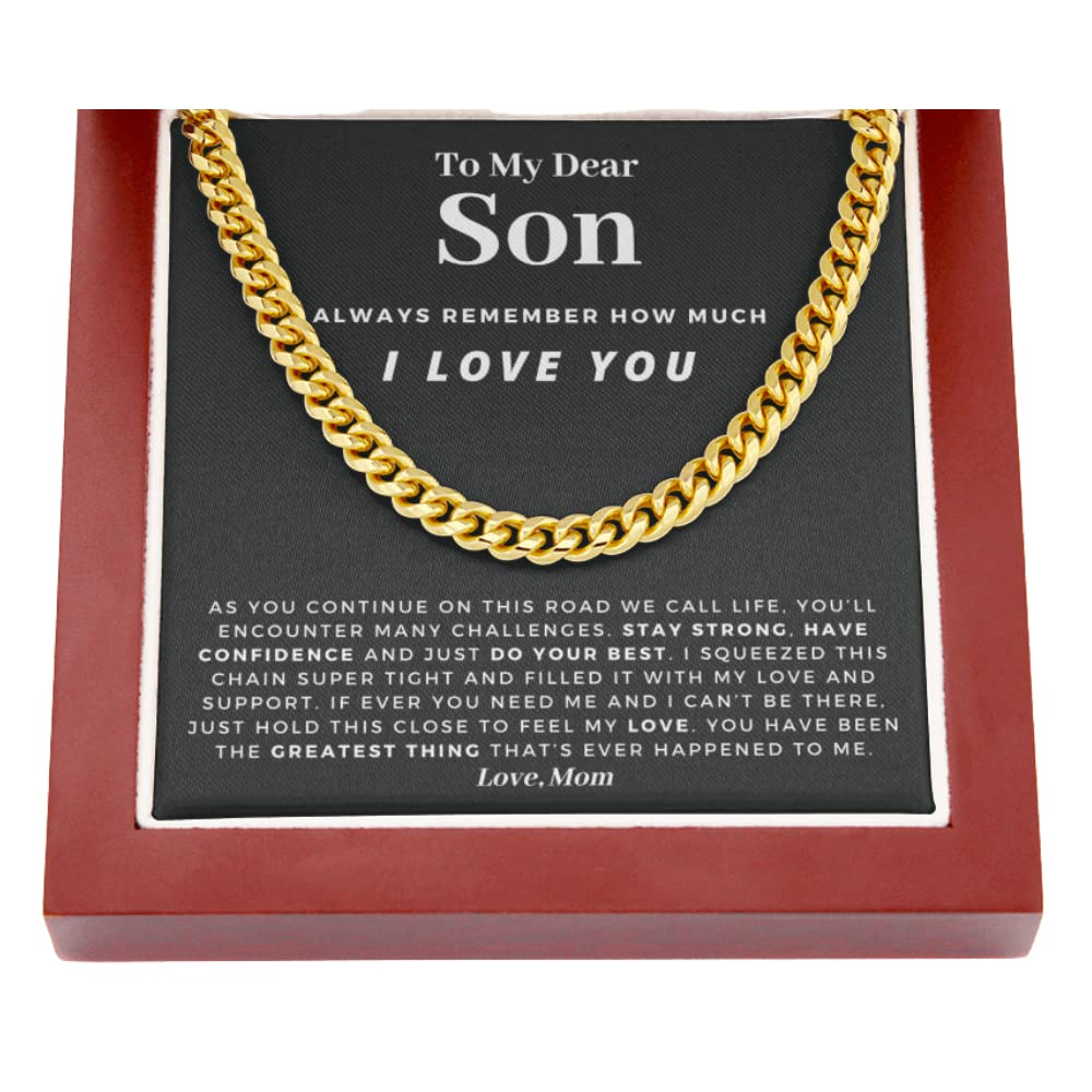 Son - Confident - Cuban Link Chain | Stylish Men's Jewelry Gift for Birthday, Graduation & Special Occasions | Perfect Gift from Mom to Son | Durable Charcoal Finish for Everyday Wear