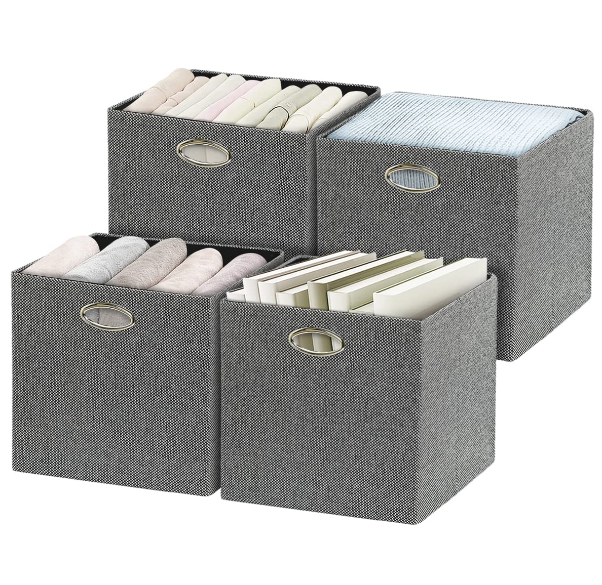 Posprica 13x13 Collapsible Fabric Storage Bins - Set of 4 (Black/Beige Mix) - Perfect for Closet Organization, Toy Storage & Home Decor Cubes