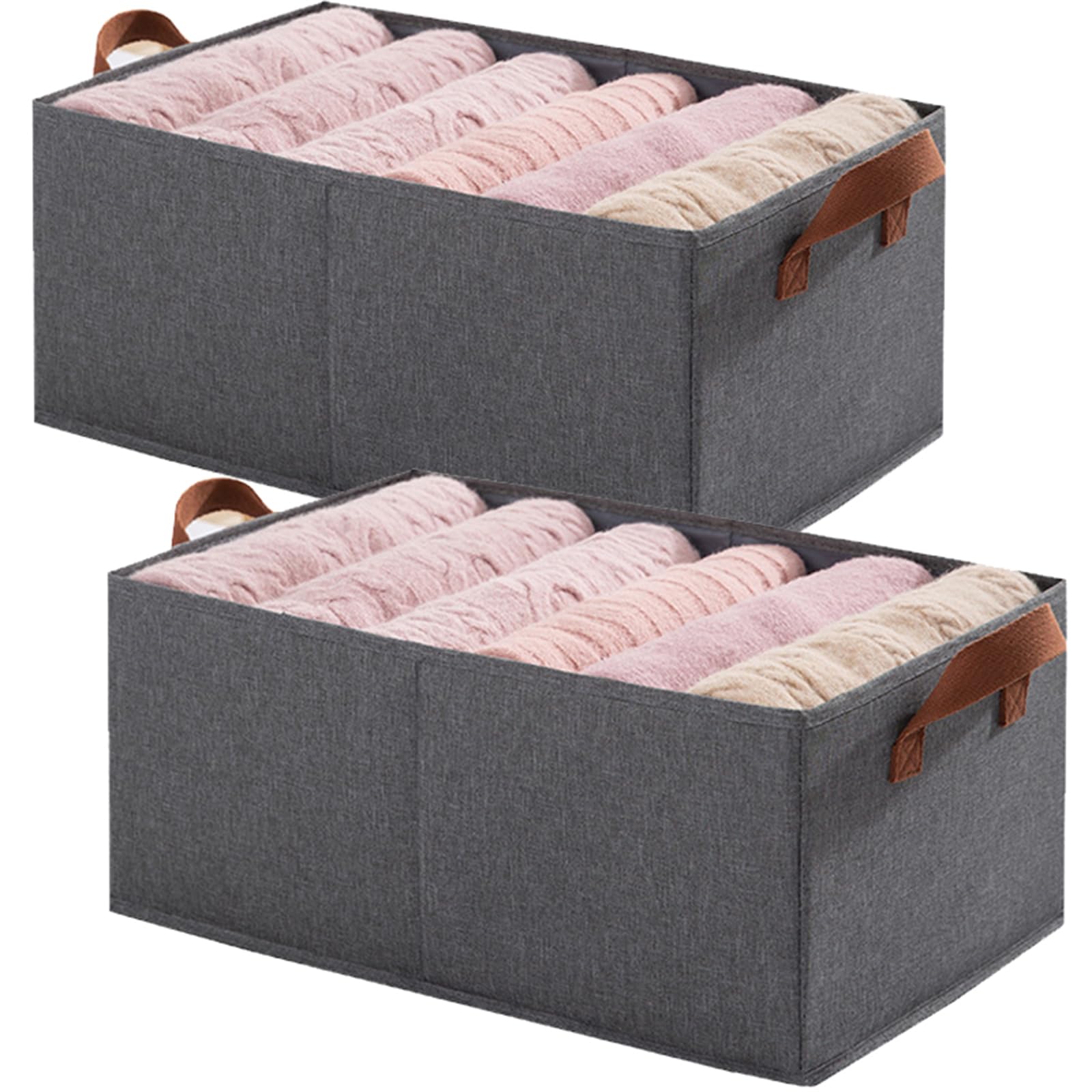 Foldable Closet Storage Box Set of 2 - Cationic Steel Drawer Organizer for Wardrobe (Gray) | Space-Saving Bedroom & Closet Organization Solution
