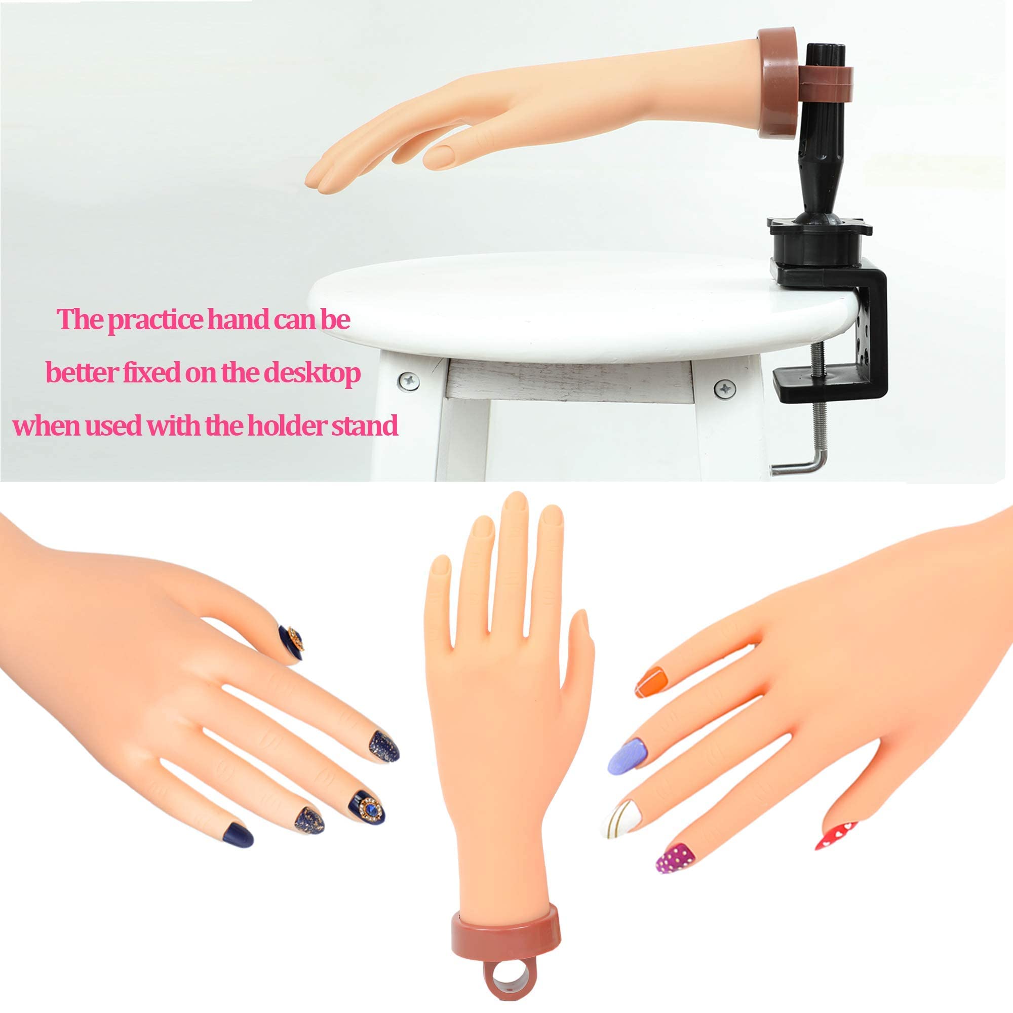Professional Acrylic Nail Practice Hand - Mannequin Training Hand for Beginners, Fake Hand for Nail Art & Acrylic Nail Extension Practice - Perfect for Home Salon, Nail School & DIY Nail Training (1Pc)