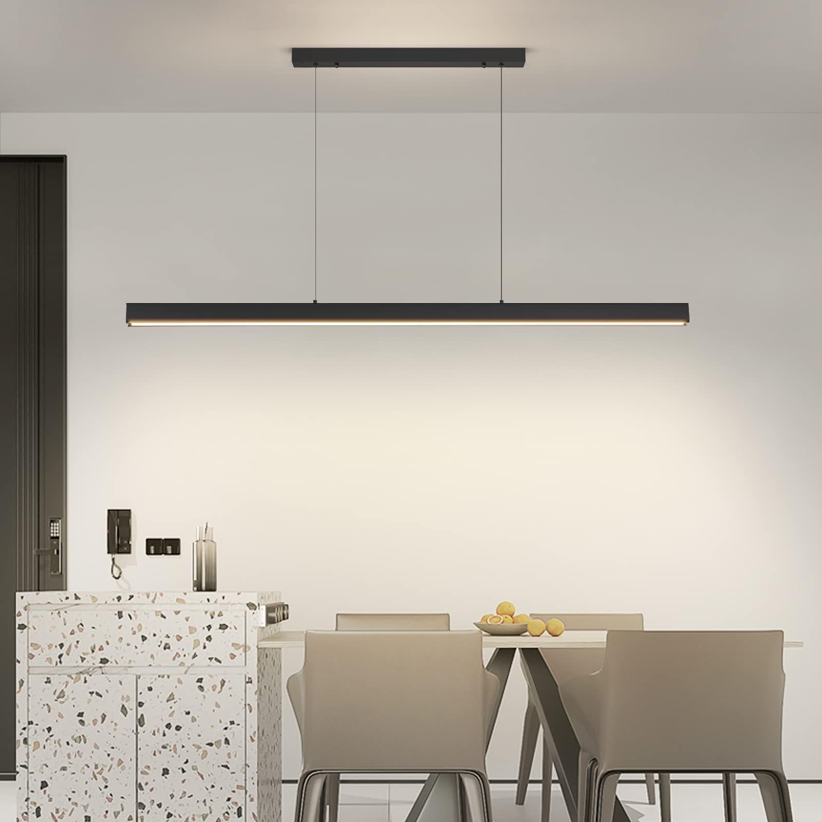 Mikeru 100CM Modern Linear LED Pendant Light - Dimmable Kitchen Island Lighting with Remote Control (3000K/4500K/6500K) for Dining Room, Pool Table & Home Decor | Energy Efficient Hanging Light Fixture for Modern Interiors
