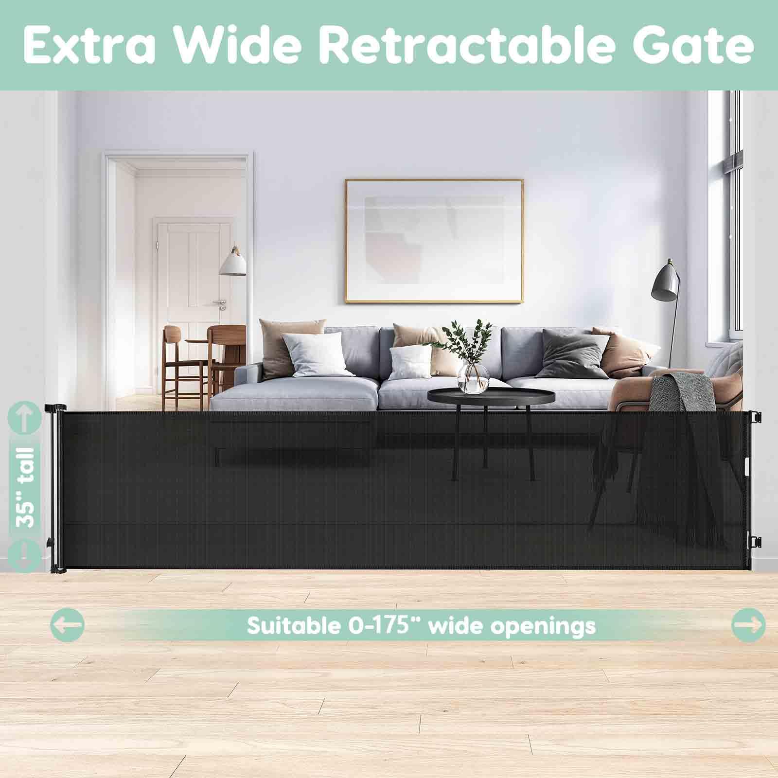 175 Inch Retractable Dog Gate - Extra Wide Baby & Pet Gate for Large Openings | Durable Safety Barrier for Stairs, Doorways, Hallways & Home Protection