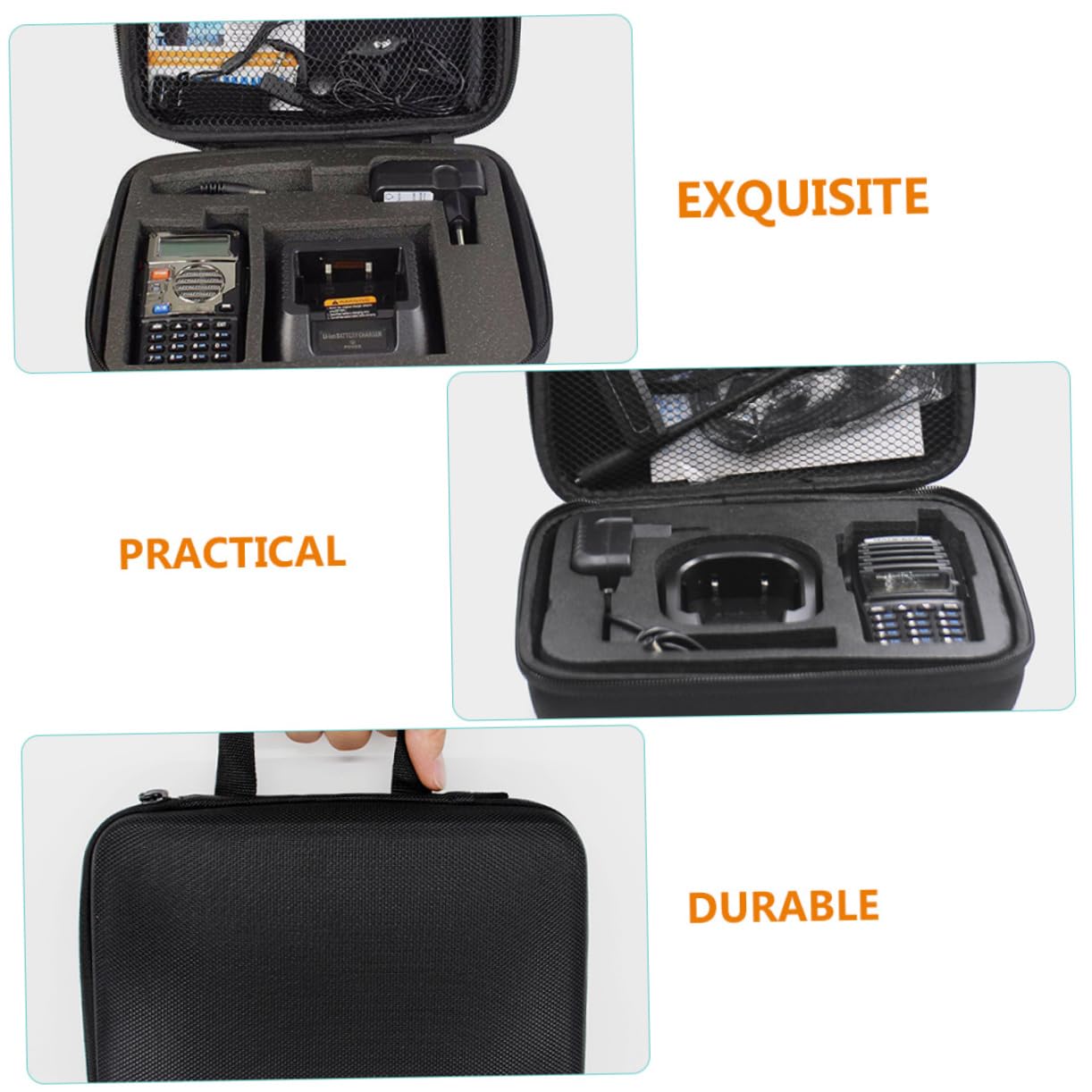 Hemobllo Radio Accessories Storage Case - Durable Interphone Organizer with Mesh Pockets for Walkie Talkies | Perfect for Outdoor Adventures, Construction Sites & Emergency Communications