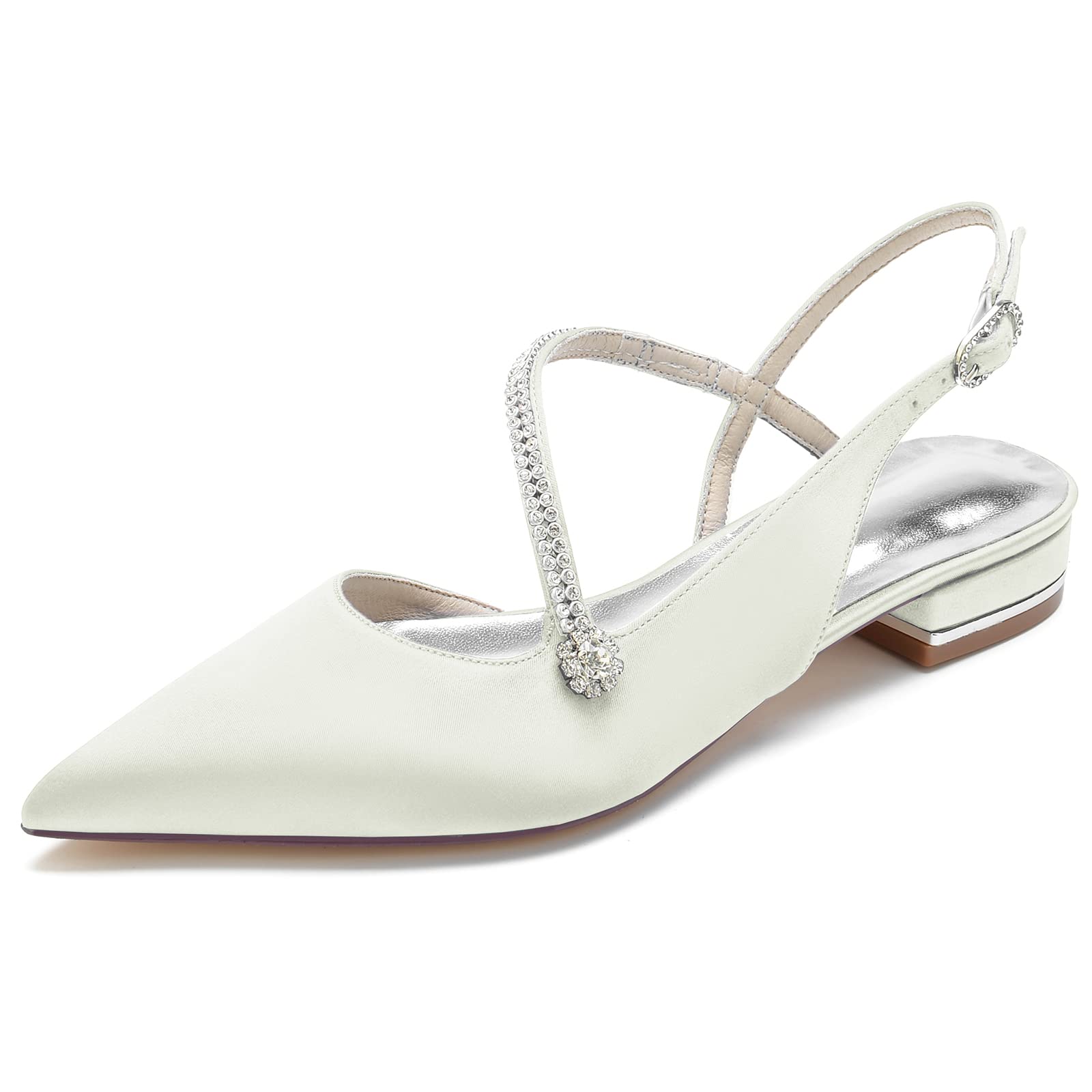 LRMYMHY Women's Rhinestone Slingback Sandals - Elegant Satin Bridal Shoes with Pointed Toe & Ankle Strap for Wedding, Party, Prom & Special Occasions