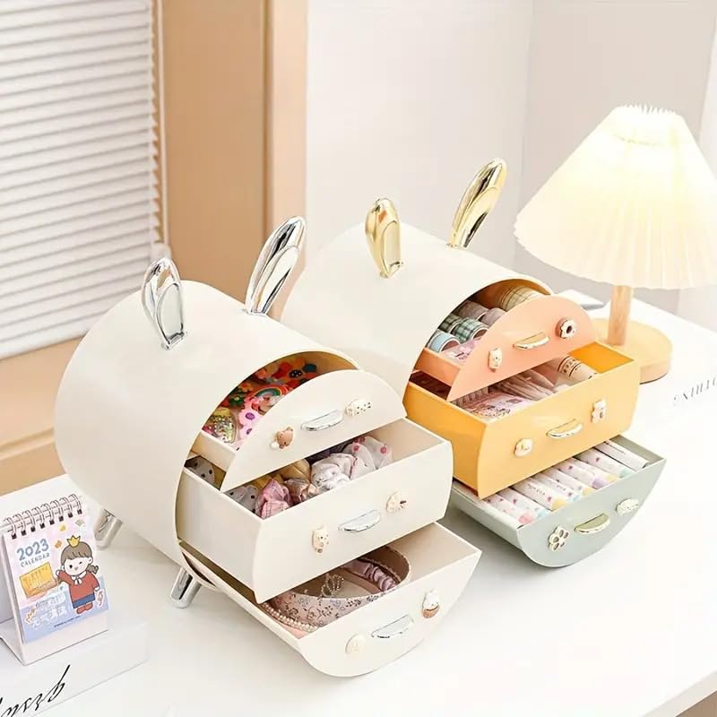 EVVIX Stackable Plastic Folding Storage Box - Desktop Organizer for Office Supplies, Cosmetics & Skincare | Compact Space-Saving Solution for Home, Office & Beauty Vanity