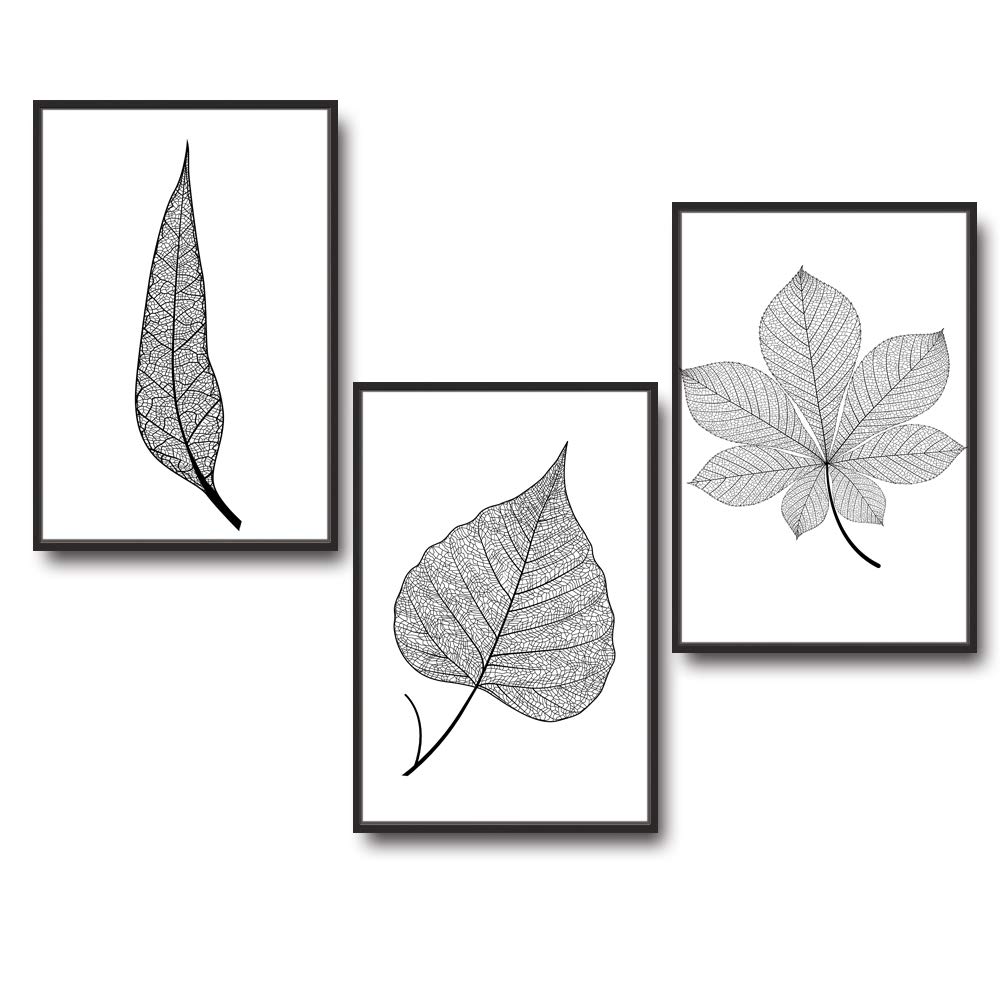 Leaf Theme Framed Canvas Wall Art Set of 3 - 16x24 Inches Ready to Hang Paintings for Living Room & Bedroom Decor | Nature Inspired Home Decoration | Perfect for Modern Housewarming Gifts