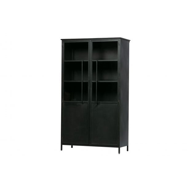 BePureHome Metal Display Cabinet in Black - Modern Glass Showcase for Living Room, Office, or Retail Store Decor