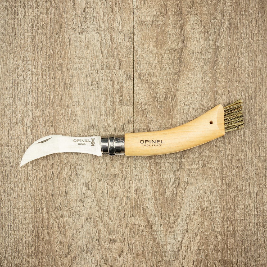 Opinel No.08 Stainless Steel Folding Knife - Mushroom Hunter's Pocket Knife with Cleaning Brush | Perfect for Foraging, Camping & Outdoor Adventures