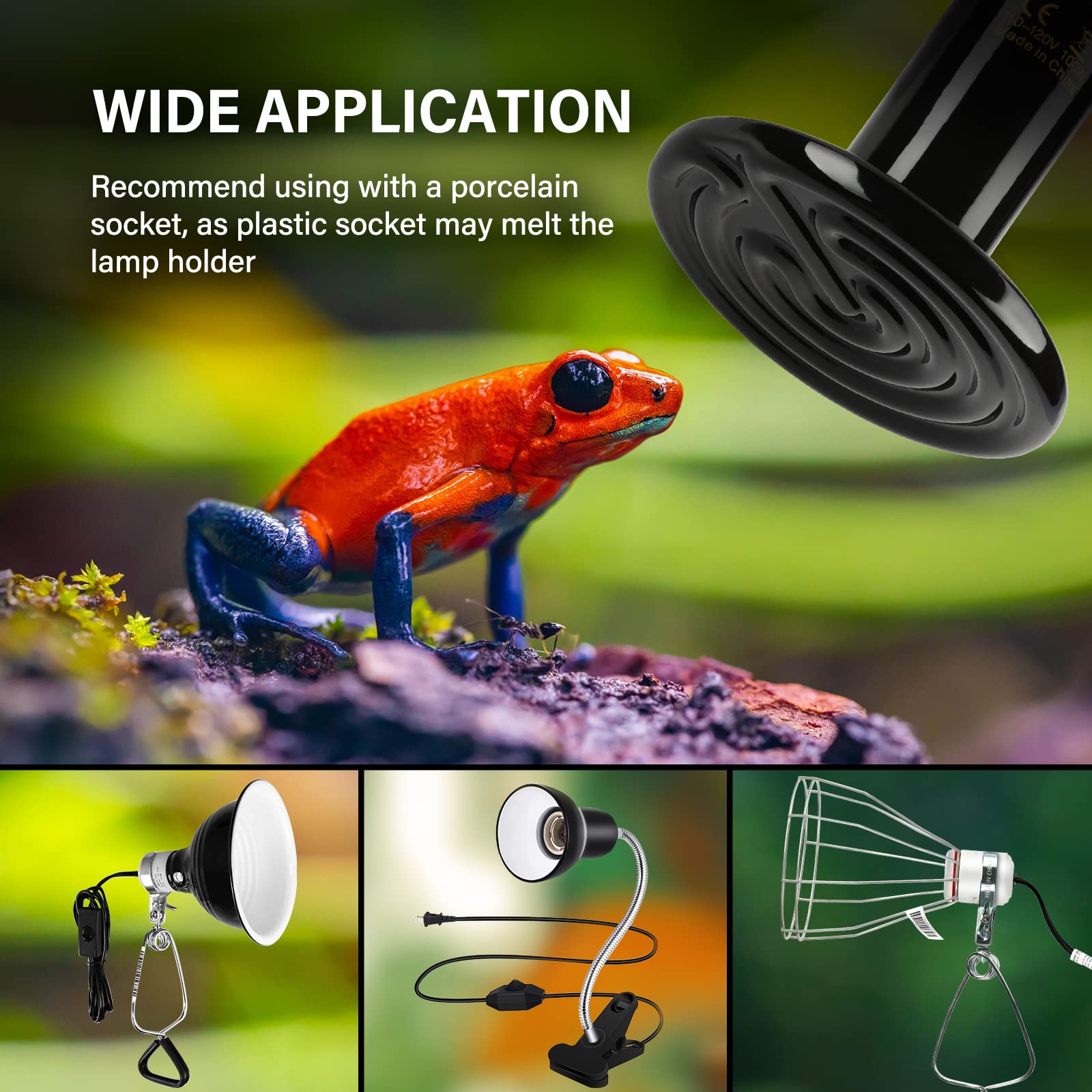 HealSmart 100W Ceramic Heat Emitter 2-Pack - No Light Infrared Heat Bulb for Reptiles, Amphibians & Poultry | Perfect for Bearded Dragons, Turtles, Snakes, Lizards & Chicken Coops | Terrarium Heating, Brooder Coop & Incubation Solution