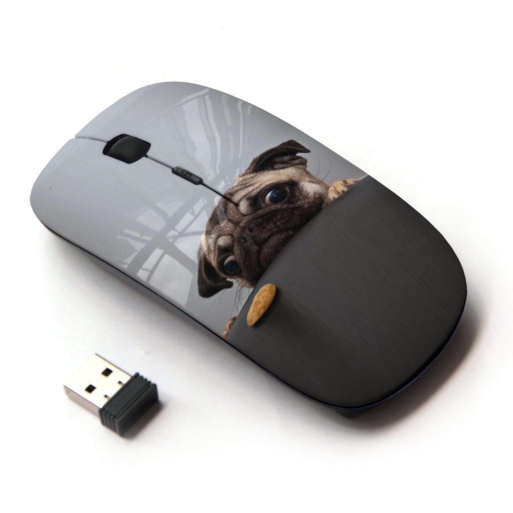 2.4G Wireless Optical Mouse with Funny Pug Dog Design - Cute Wrinkled Eyes for Home, Office, and Gaming Use
