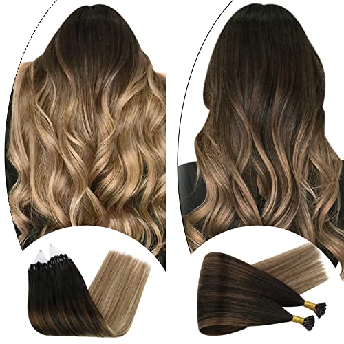 2 Packs of 20 Inch Ugeat Human Hair Extensions - #2/6/12 Balayage Brown with Blonde Microlink Hair Extensions (50g Bundle) & Itip Hair Extensions (40g) | Natural Look for Daily Wear, Parties & Special Occasions