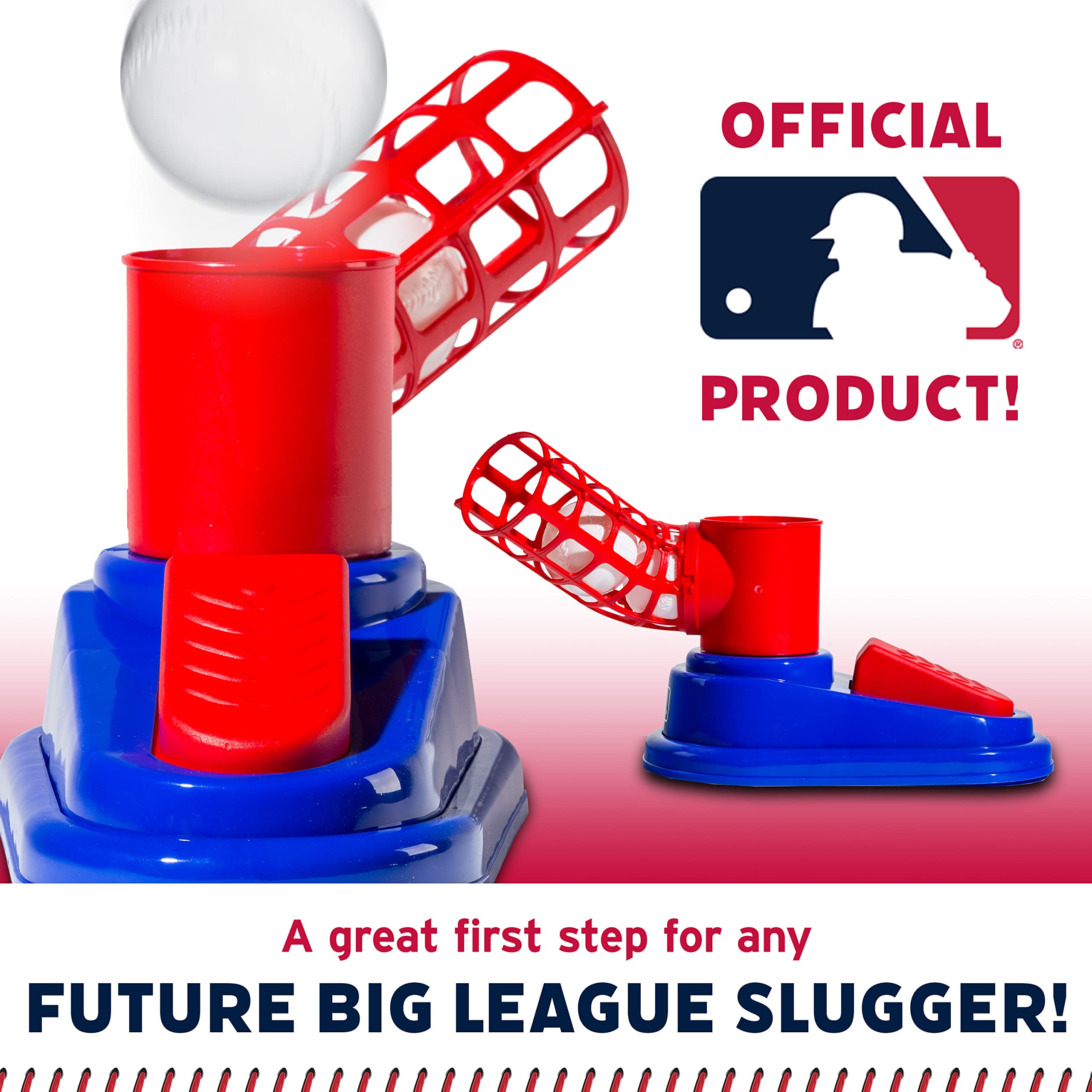 Franklin Sports Kids Baseball Pitching Machine - Pop A Pitch Batting Trainer with Youth Bat & 3 Plastic Balls - Perfect for Backyard Practice, Team Training & Birthday Gifts - Red/Blue Baseball Toy for Boys & Girls