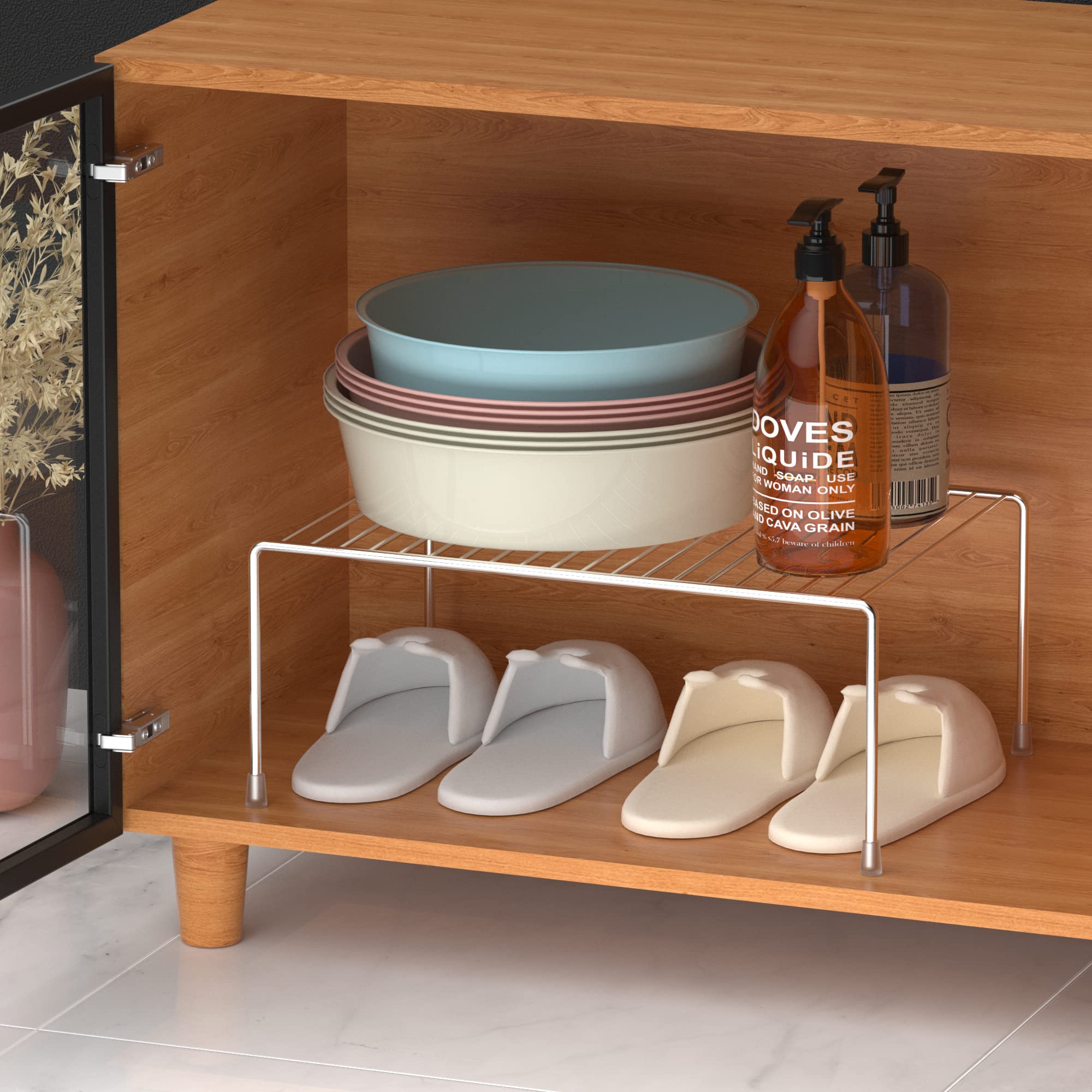 iPEGTOP 15.7 x 9.4 Inch Large Kitchen Freezer Organizer Shelf - Set of 4 Rustproof Metal Wire Shelves for Spice Storage, Fridge, Pantry & Countertop Organization - Perfect for Kitchen, Bathroom & Garage Storage (Chrome)