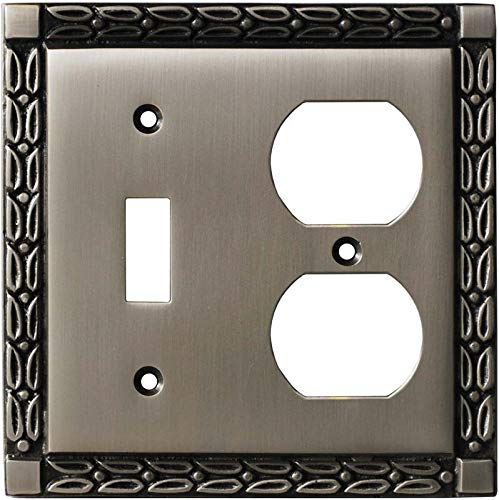 Vintage Leaf Antique Pewter Toggle & Outlet Cover Plates Set - Classic Home Decor for Living Room, Bedroom, and Office