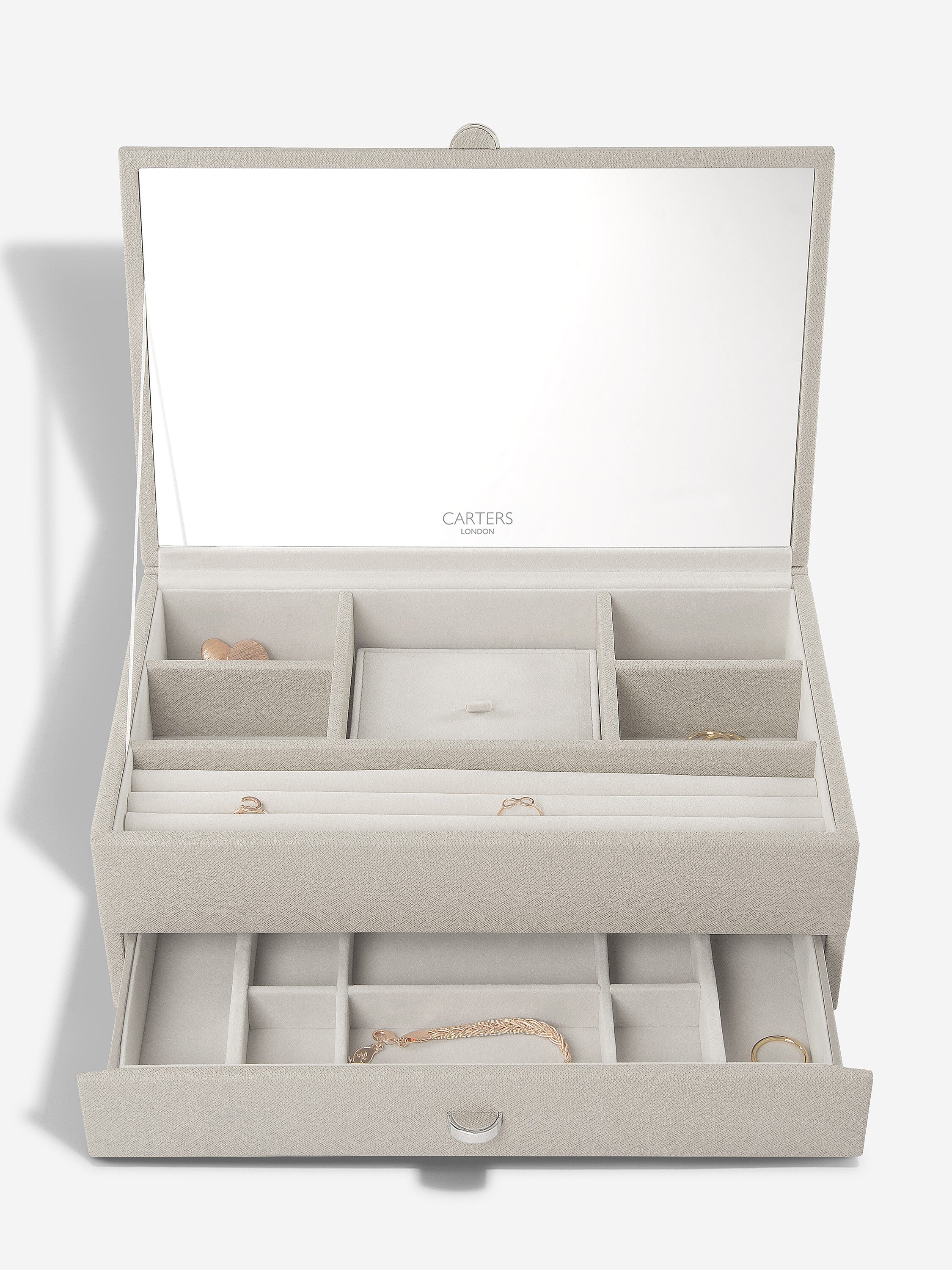 Carters Medium Taupe Jewelry Box - Elegant Storage for Rings, Necklaces & Bracelets - Perfect for Travel, Gifts & Home Decor