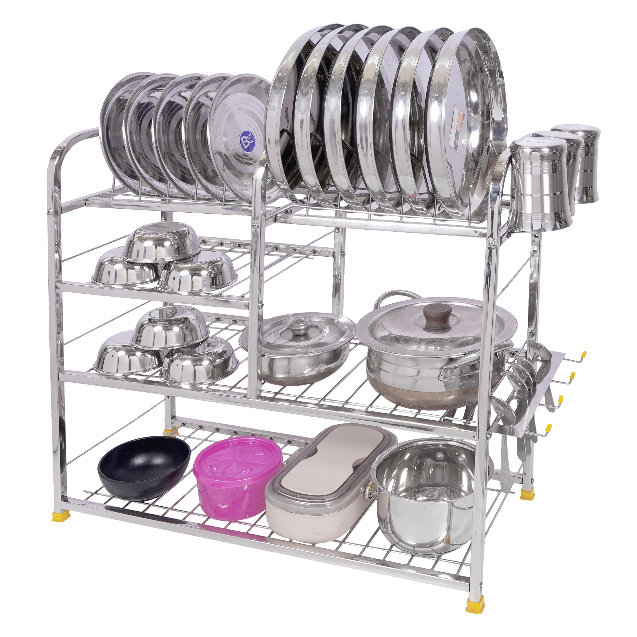 NAVUM ROSHANI Stainless Steel Wall Mount Kitchen Racks | Dish Rack with Cutlery Holder & Plate Stand | Modular Kitchen Organizer | 24 X 24 Inch Corner Shelf (4.5kg) for Small Spaces & Apartment Kitchens