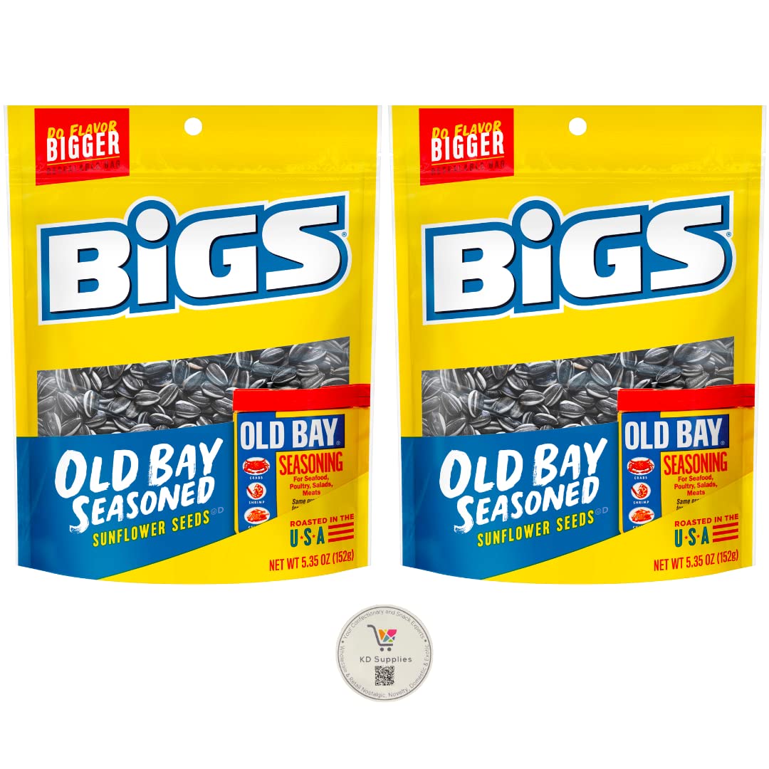 BIGS Sunflower Seeds - Keto Friendly, Low Carb Snack - 5.35 oz Bags (Pack of 2) - Old Bay Seasoning - Perfect for Road Trips, Sports Games & Healthy On-the-Go Snacking