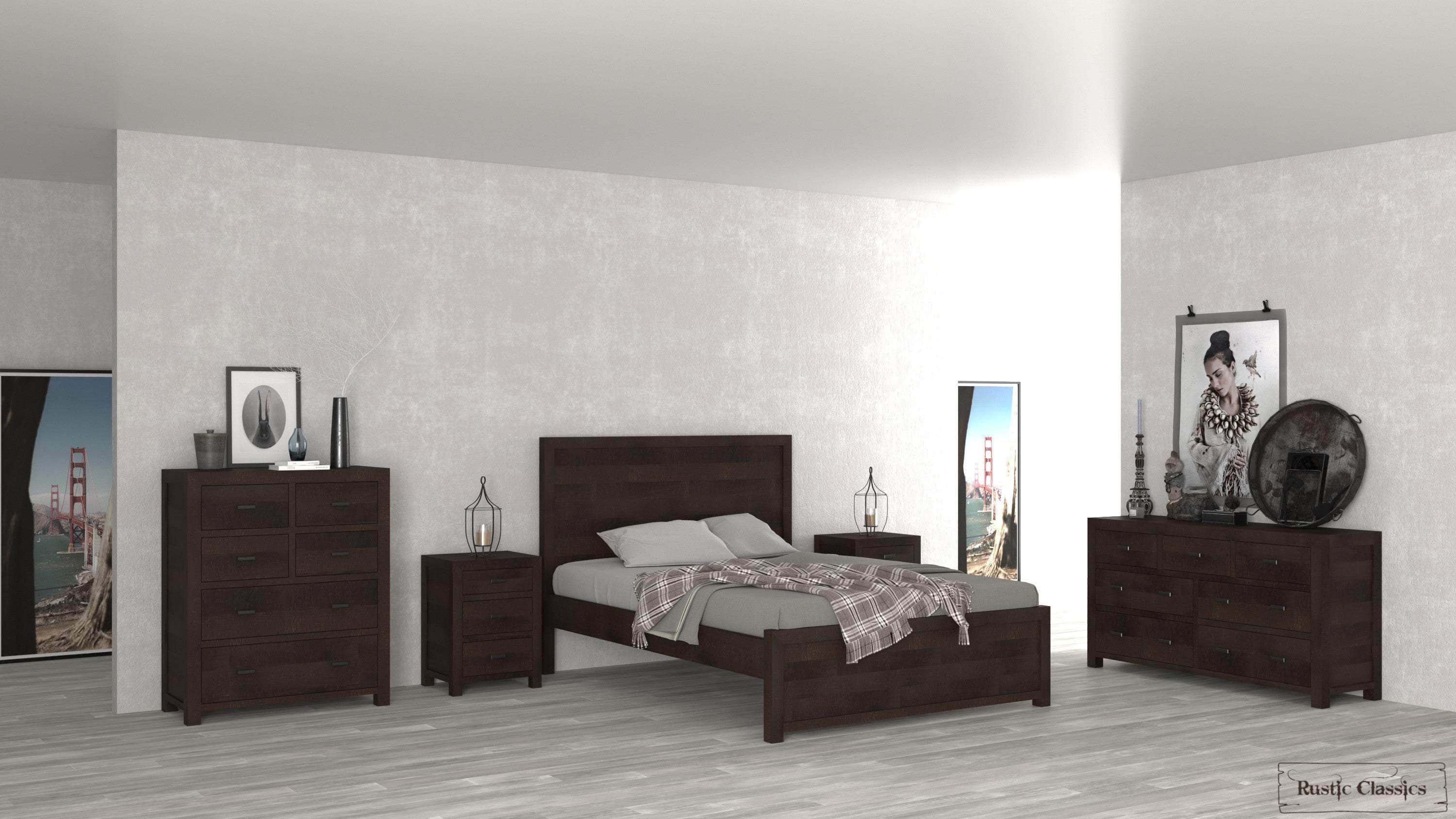 Whistler 5-Piece Reclaimed Wood Platform Bedroom Set - Queen/King Size Brown Wooden Bed Frame with Nightstands & Dresser - Rustic Farmhouse Bedroom Furniture for Master Suite or Guest Room
