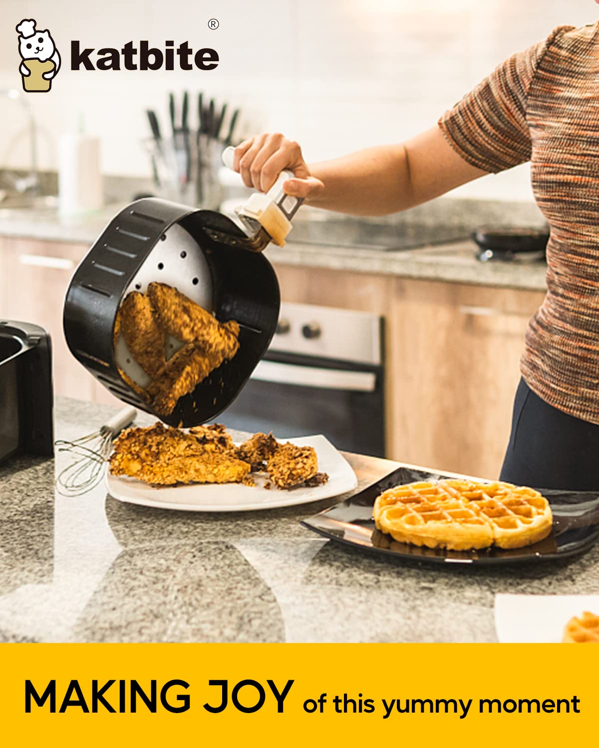 Katbite Heavy Duty Perforated Parchment Paper for Air Fryer - 120Pcs 6.5 inch Square Liners, Non-Stick Baking Sheets for Steaming Basket, Pans, Dumplings, Fish & Dim Sum - Perfect for Air Frying, Cooking & Meal Prep