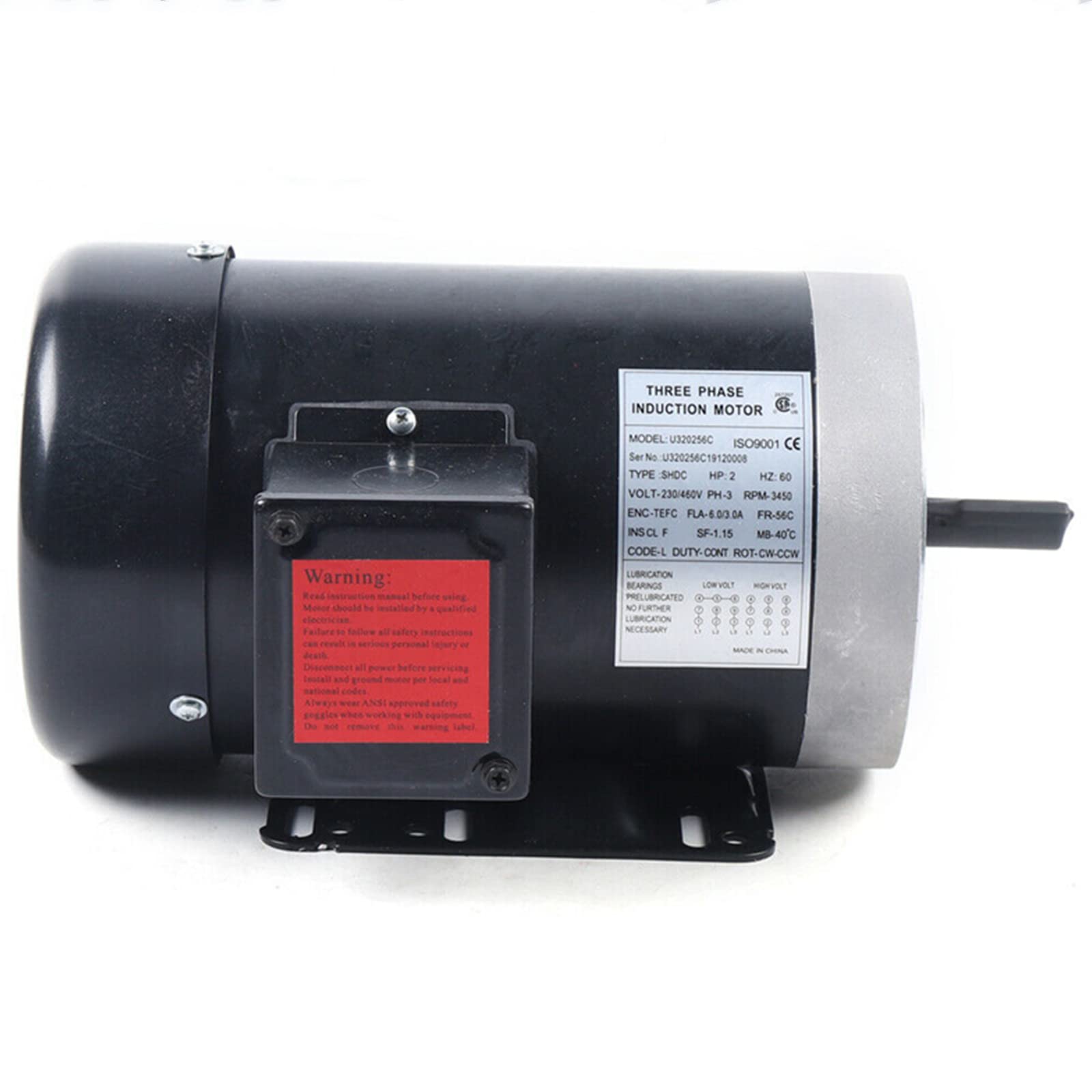 2HP 3 Phase Electric Motor 208V-230V/460V AC Motor, 56C Frame 3450 RPM TEFC 5/8