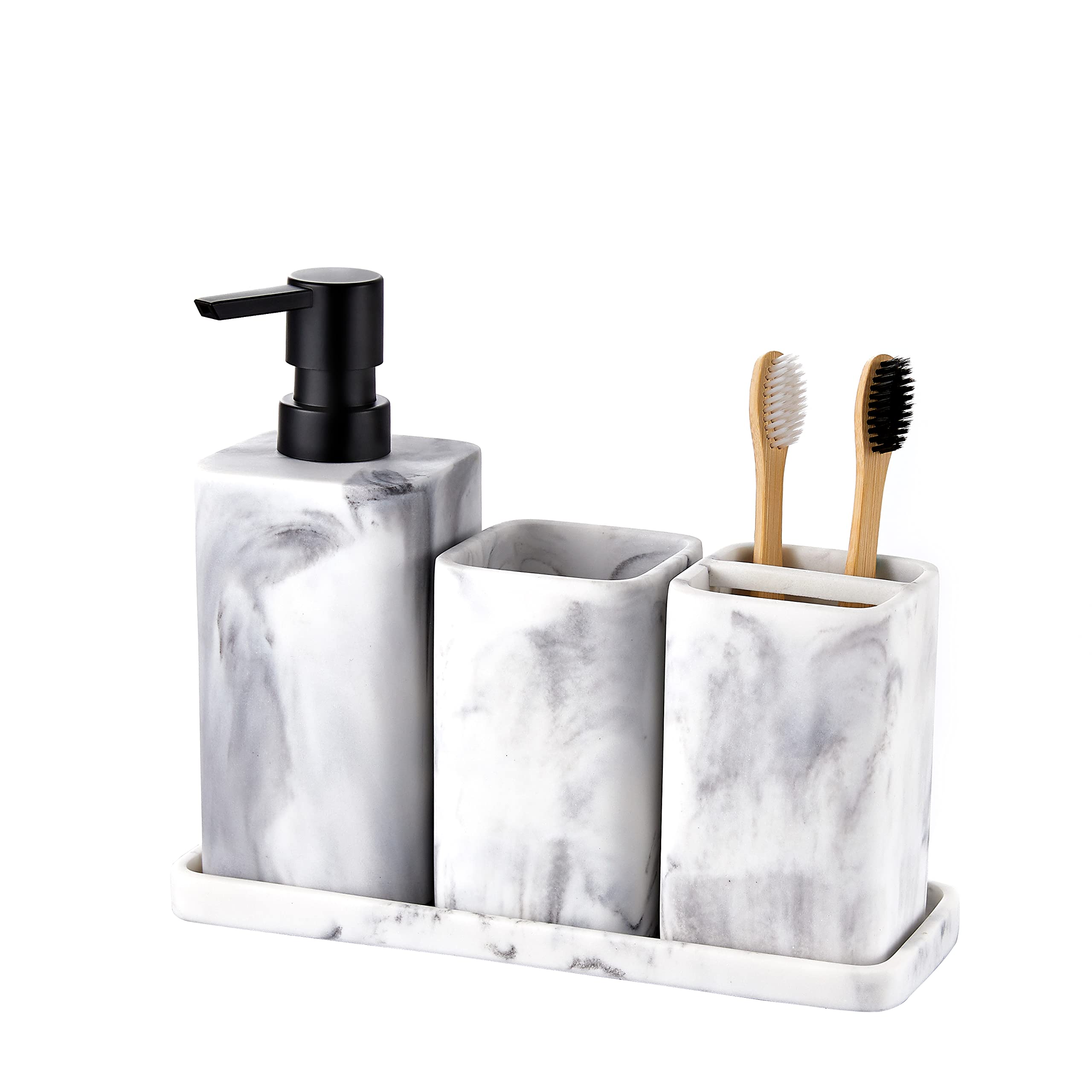 White Marble Toothbrush Holder for Bathroom - Toothpaste & Makeup Organizer with Razor Storage - Countertop Vanity Organizer for Brushes & Essentials | Perfect for Small Bathroom Spaces & Travel