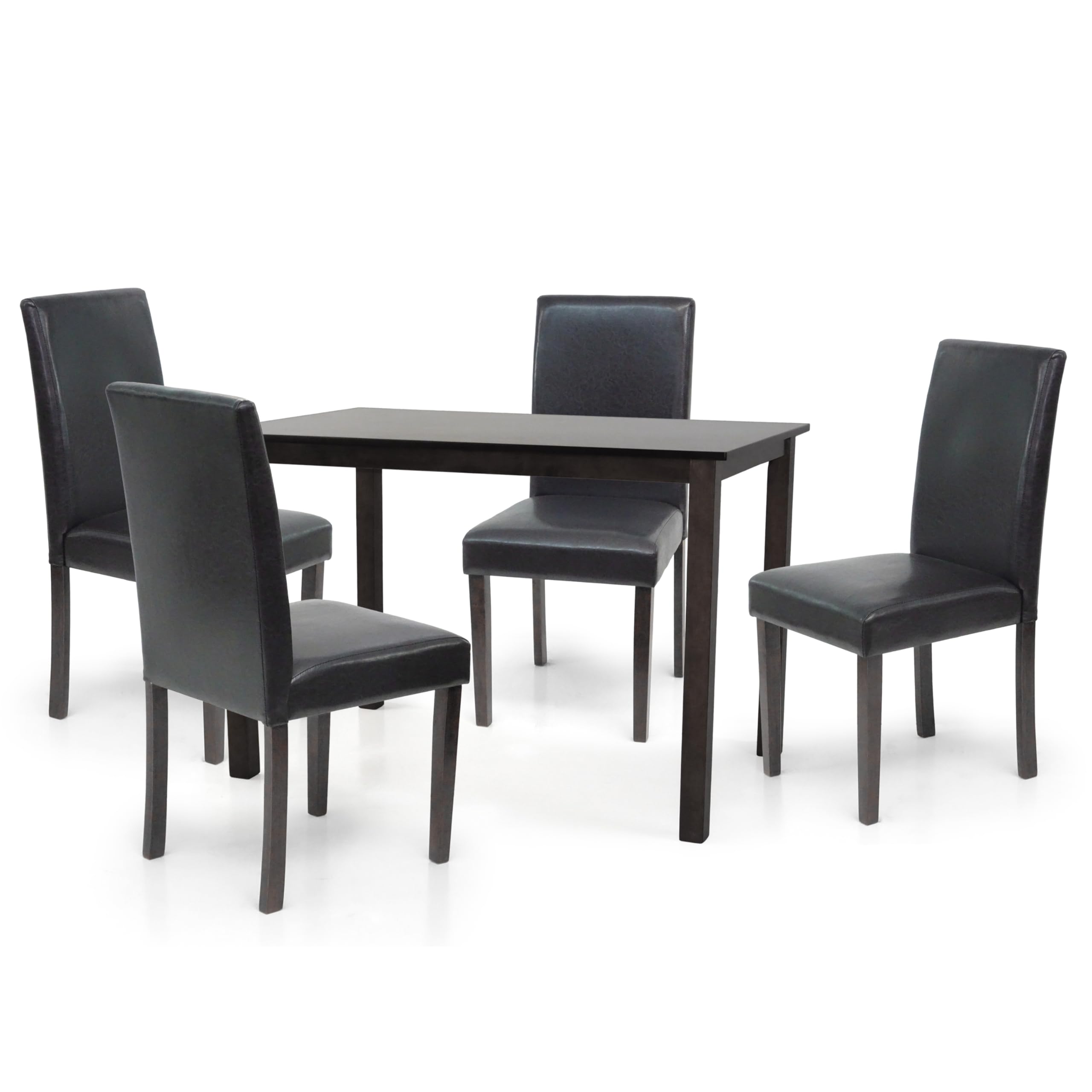 5-Piece Classic Dining Set - Falabella Wood Table & 4 PU Leather Chairs in Espresso - Waterproof Fabric for Kitchen & Dining Room - Perfect for Family Meals & Entertaining Guests