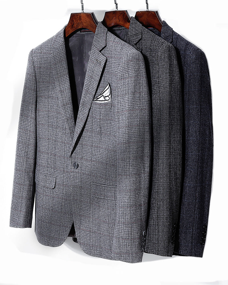 Men's Houndtooth Gray Regular Fit Tweed Wool Blazer - Classic Sports Coat & Suit Jacket for Business, Wedding & Formal Occasions | Plus Size CB10114