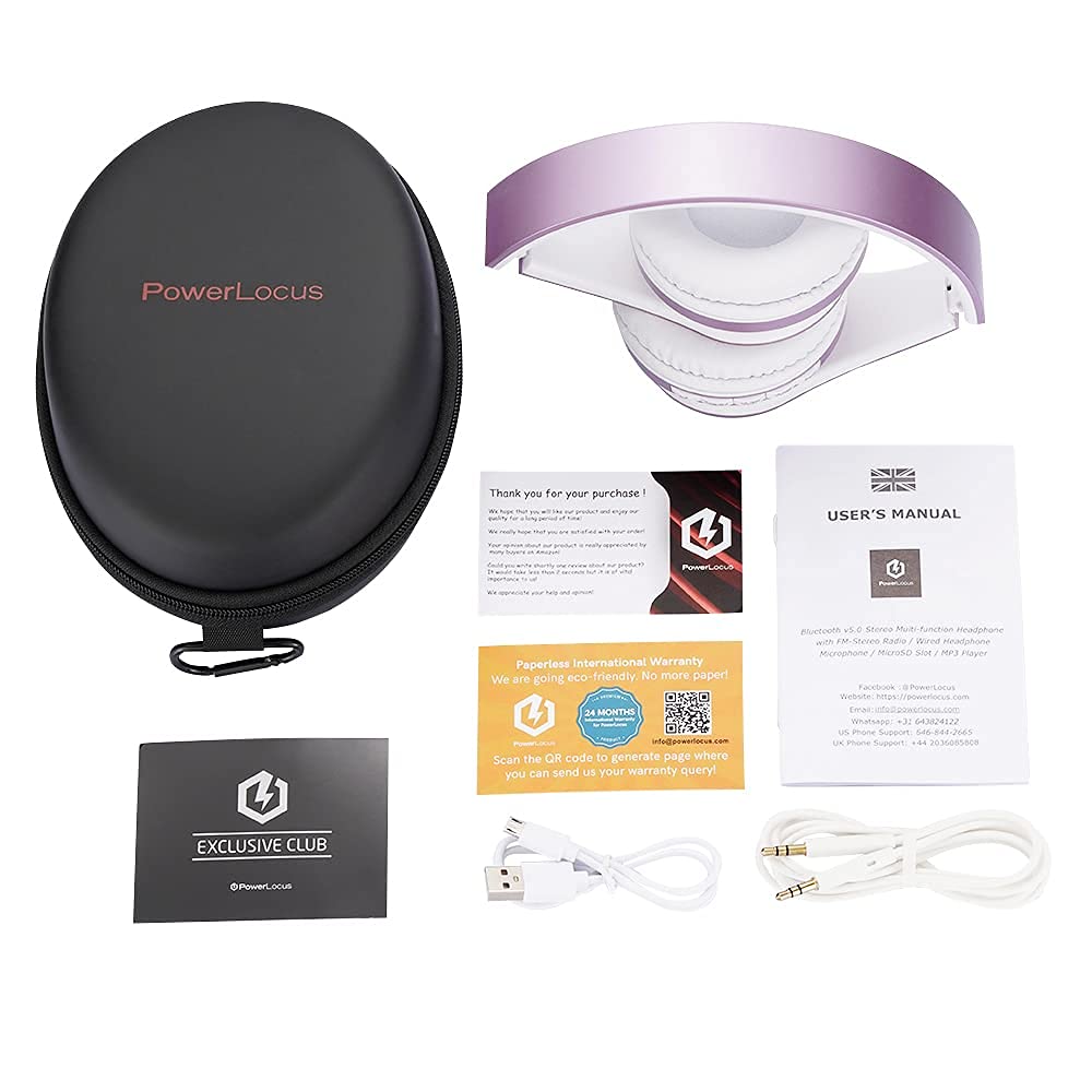 PowerLocus Rose Gold Wireless Bluetooth Headphones with White/Purple Options - Premium Sound Quality for Workouts, Travel & Office Use