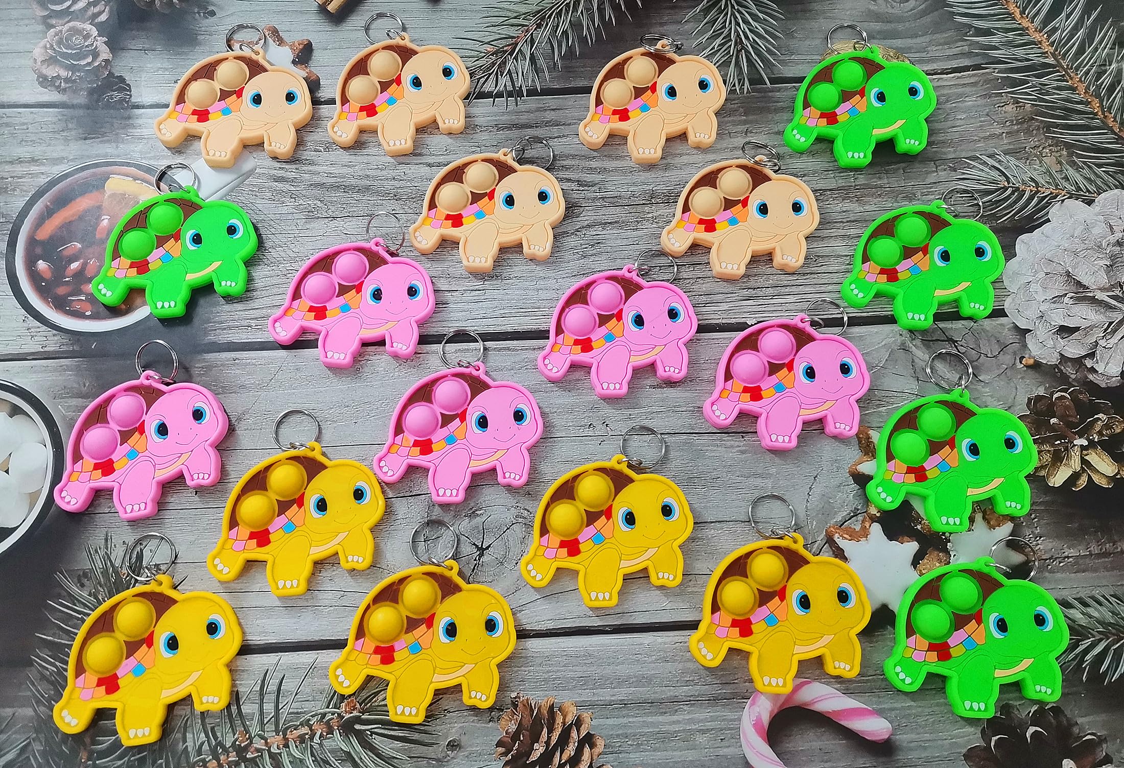 20 Pack Bulk Turtle Mini Pop Keychain Fidget Toys for Kids & Teens - Stress Relief Sensory Toys for Birthday Party Favors, Classroom Prizes, Summer Camp Gifts, ADHD & Anxiety Relief