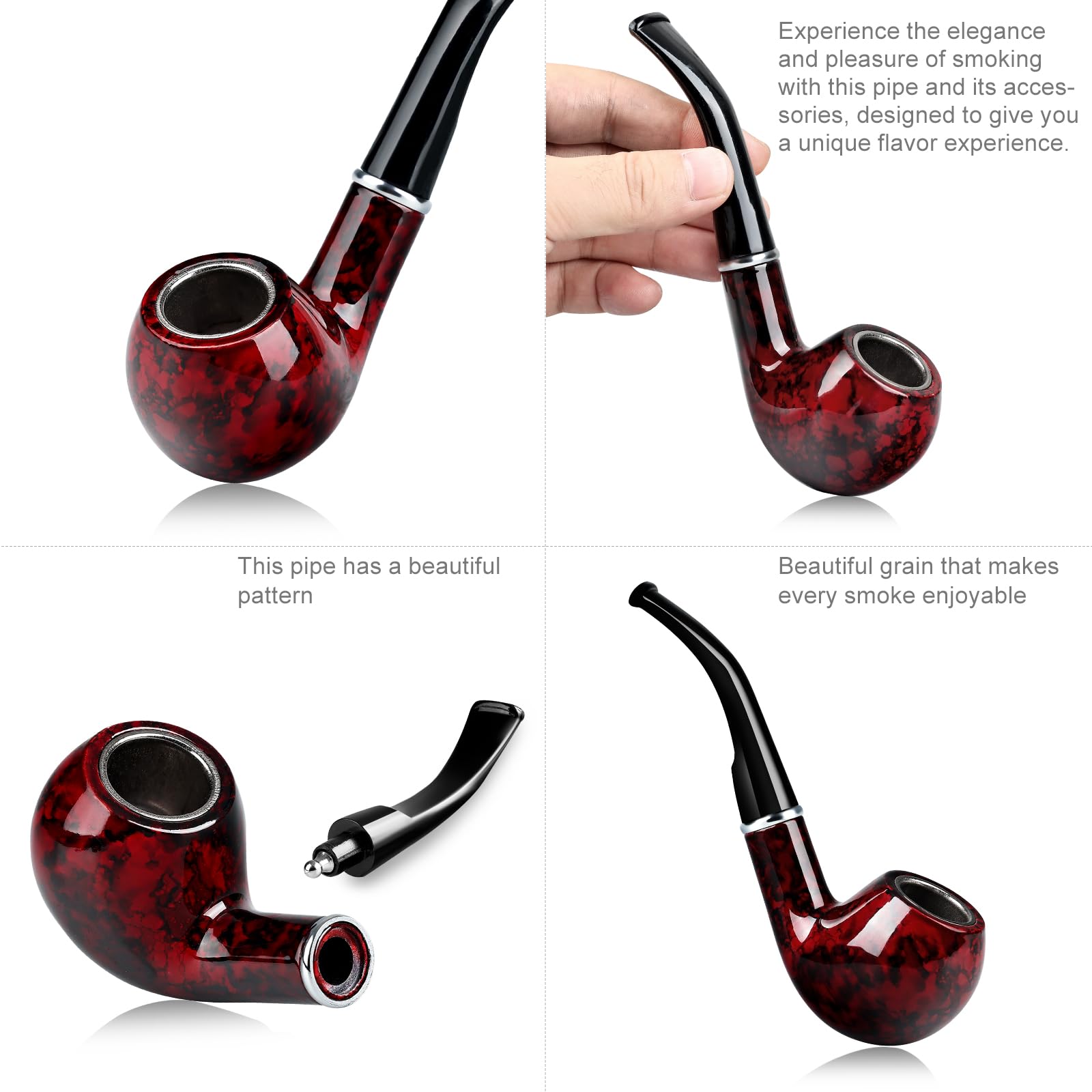 Joyoldelf Classic Bent Tobacco Pipe with Foldable Stand - Premium Smoking Pipe Kit with Gift Box & Accessories for Relaxation & Social Gatherings