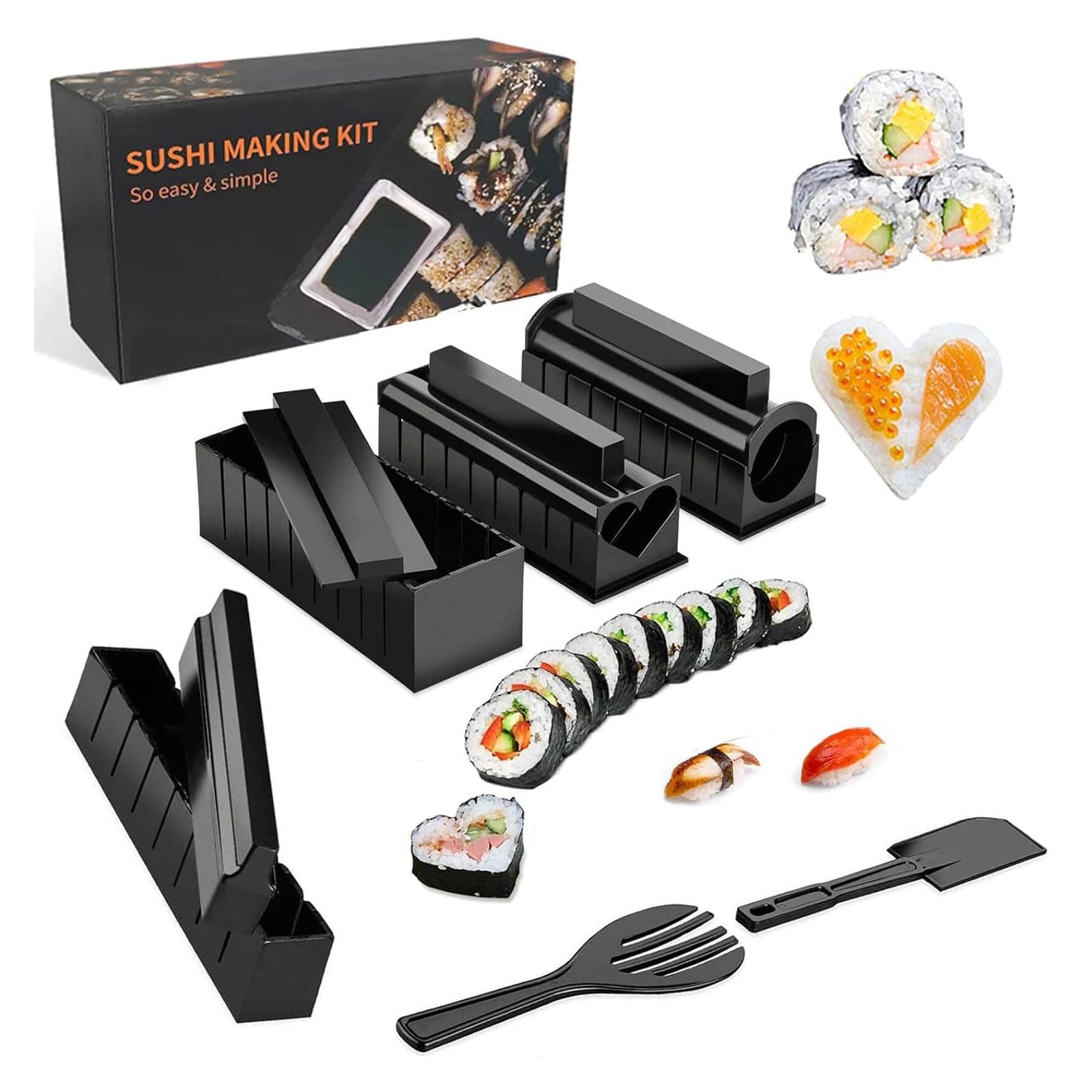 Sunallwell 10-Piece Professional Sushi Making Kit - DIY Sushi Roller Mold Set with Rice Paddle & Bamboo Mat - Perfect for Beginners & Home Chefs - Great for Parties, Meal Prep & Japanese Cuisine Lovers