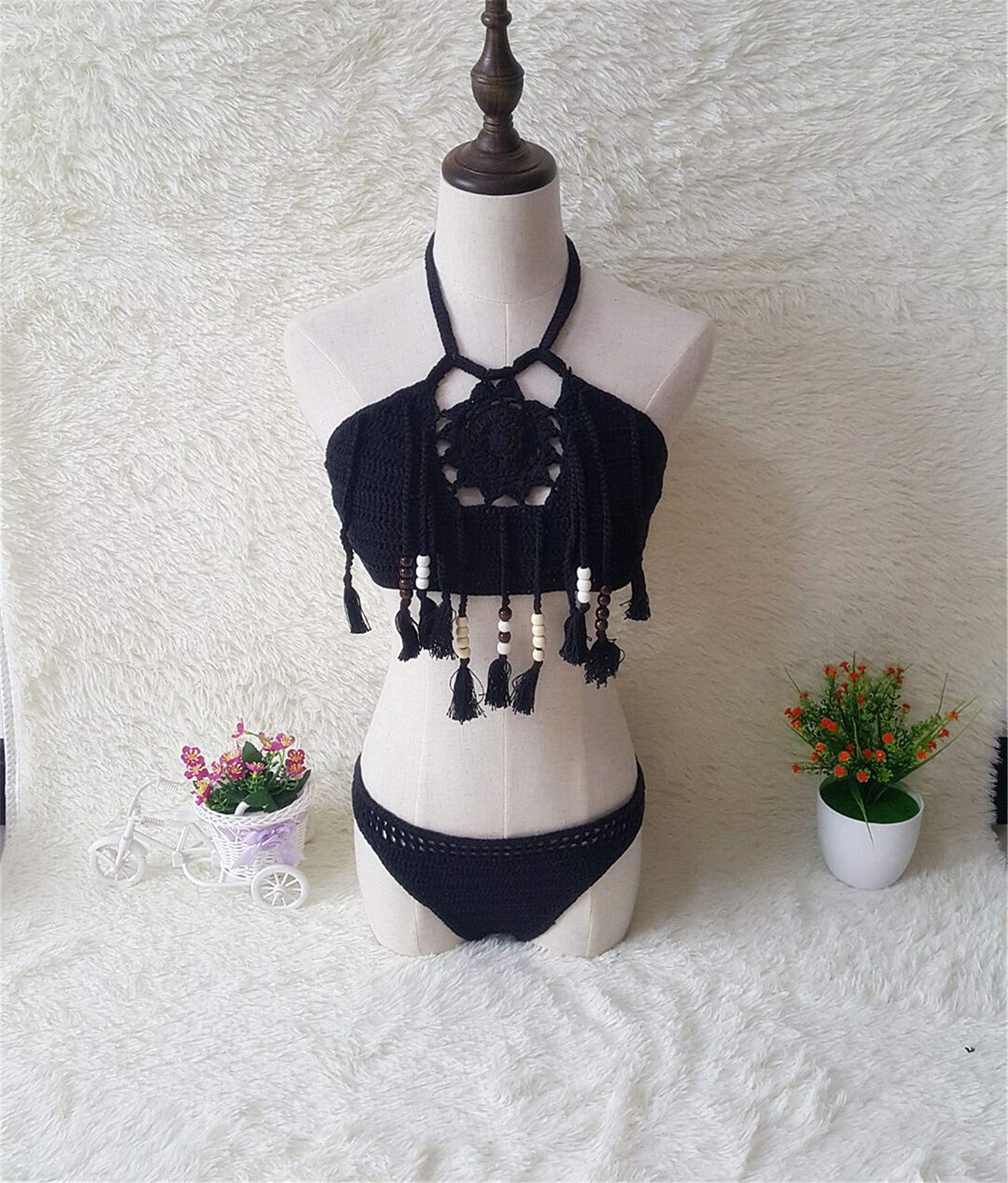 Andongnywell Women's Crochet Fringed Bikini Set - Handmade Two Piece Swimsuit with Tassels for Beach Vacation, Pool Party & Summer Getaway